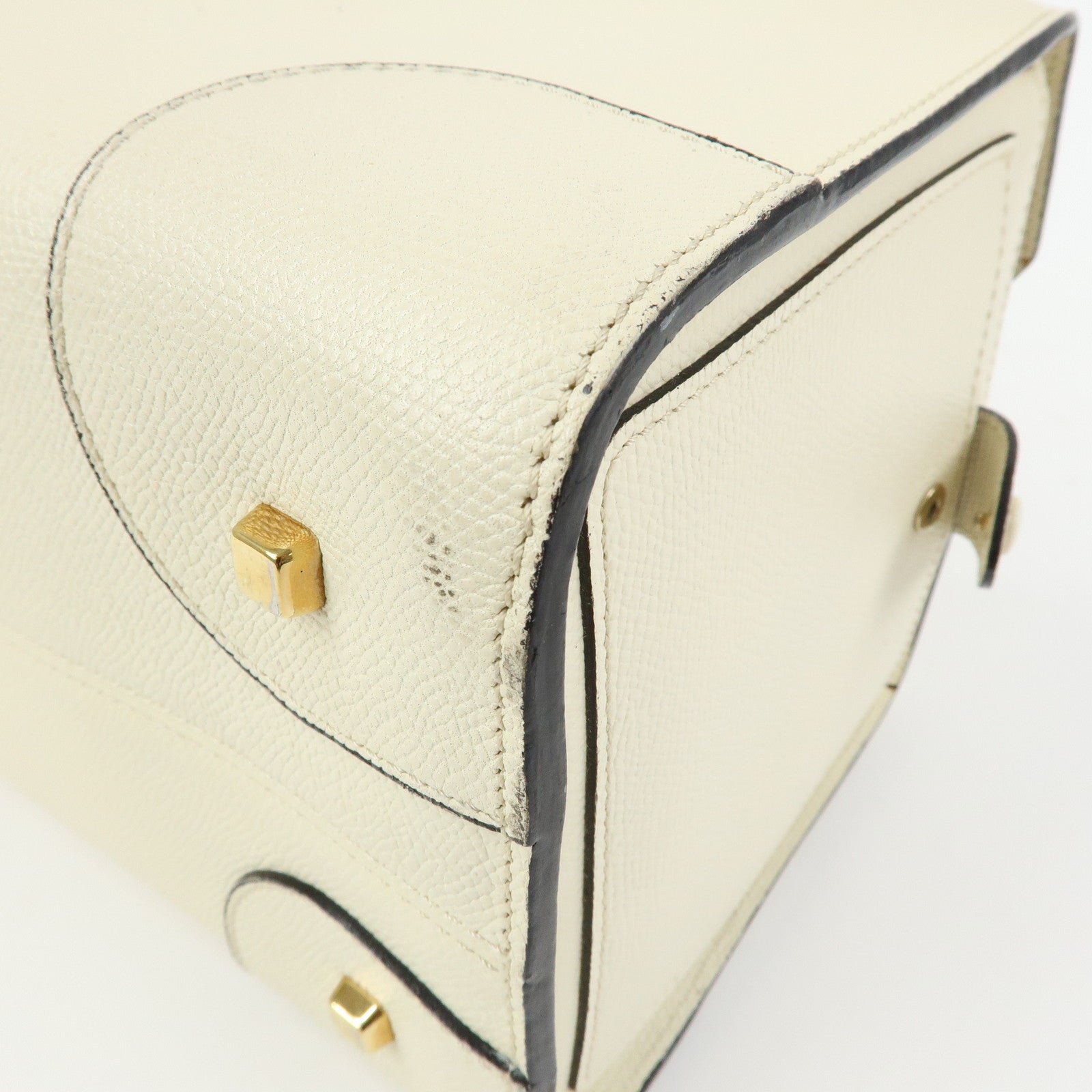 Valextra Babila Medium Leather Hand Bag Boston Bag White