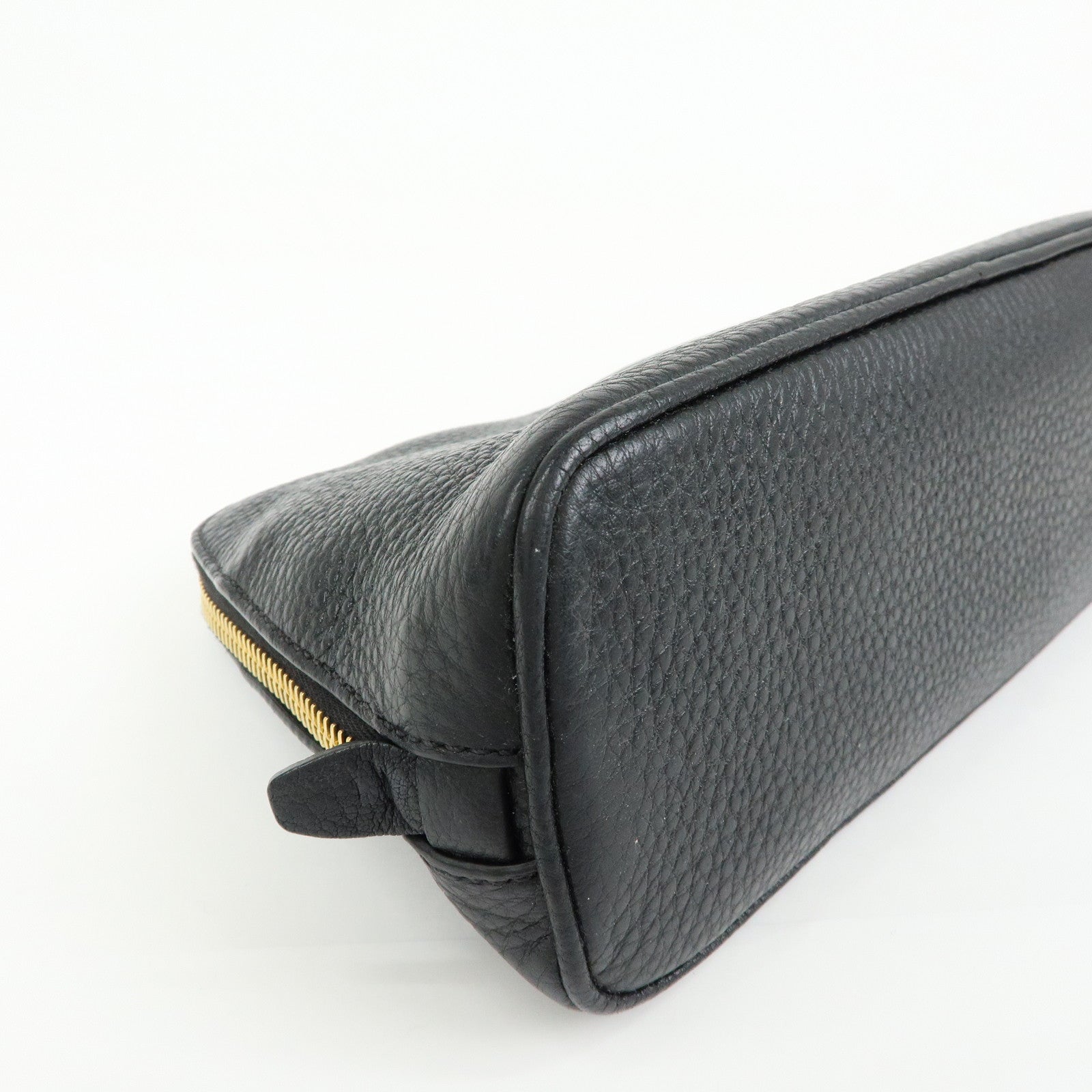 PRADA Logo Leather Cosmetic Pouch Clutch Black 1ND005