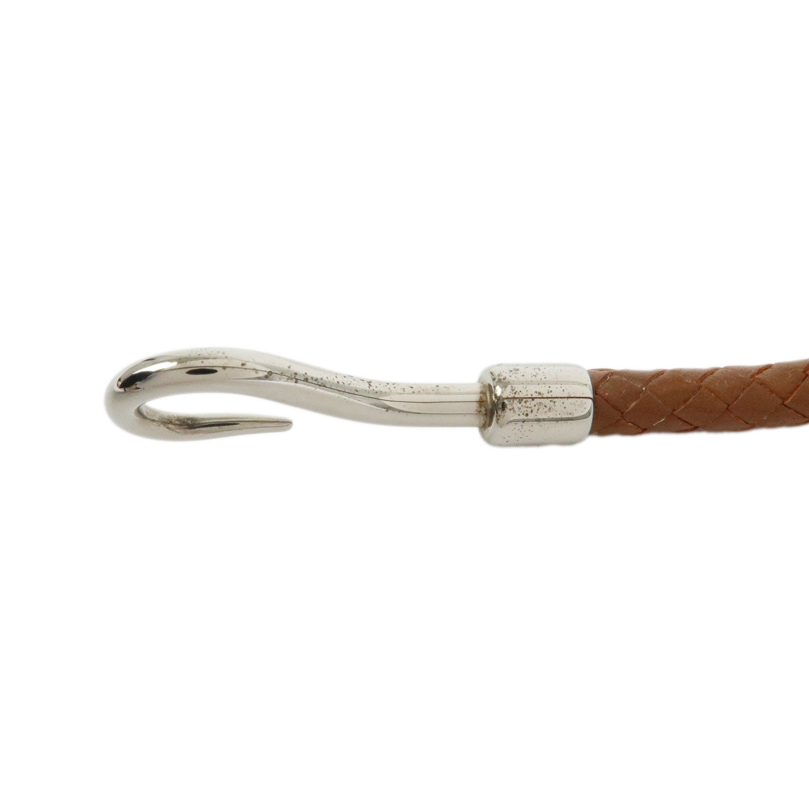 HERMES Jumbo Choker Leather Metal Bracelet Brown Silver