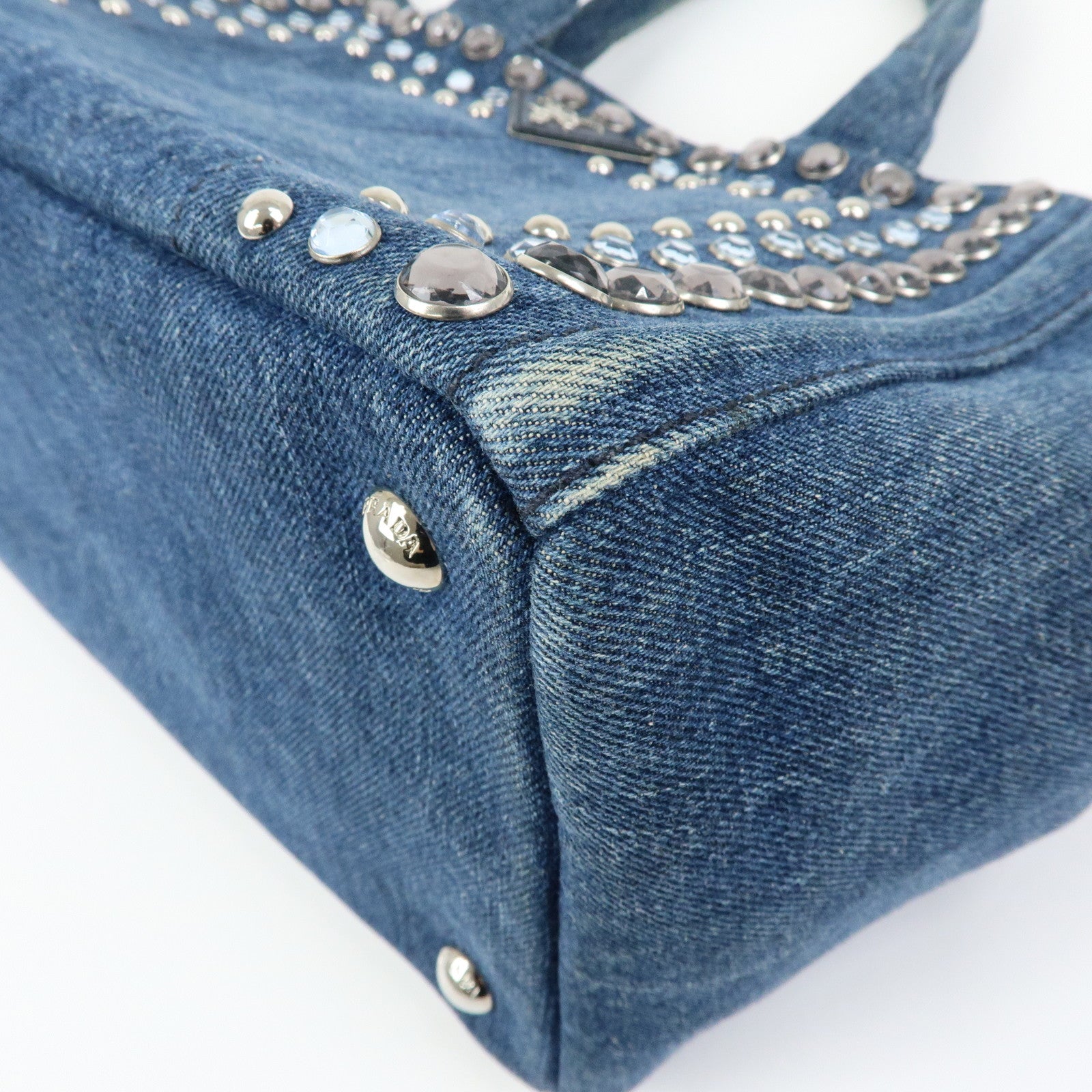 PRADA Canapa Triangle Logo Denim 2Way Bag Hand Bag Blue 1BG439