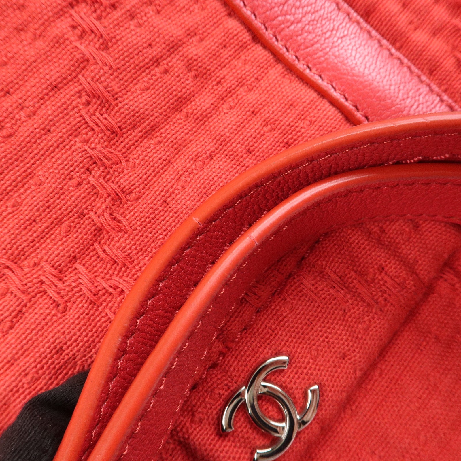 CHANEL COCO Mark Canvas Calf Leather Shopping Bag Large Red A57168