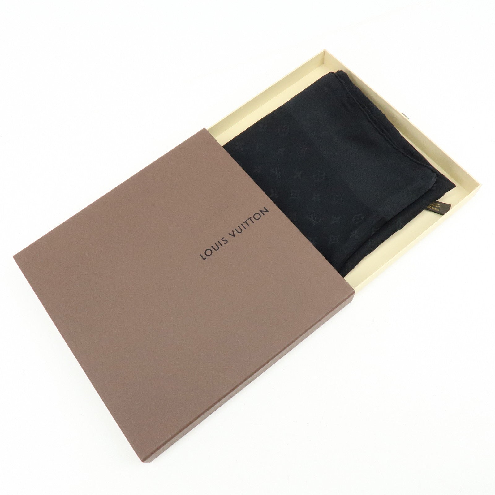 Louis Vuitton Monogram Silk 100% Scarf Shawl Black