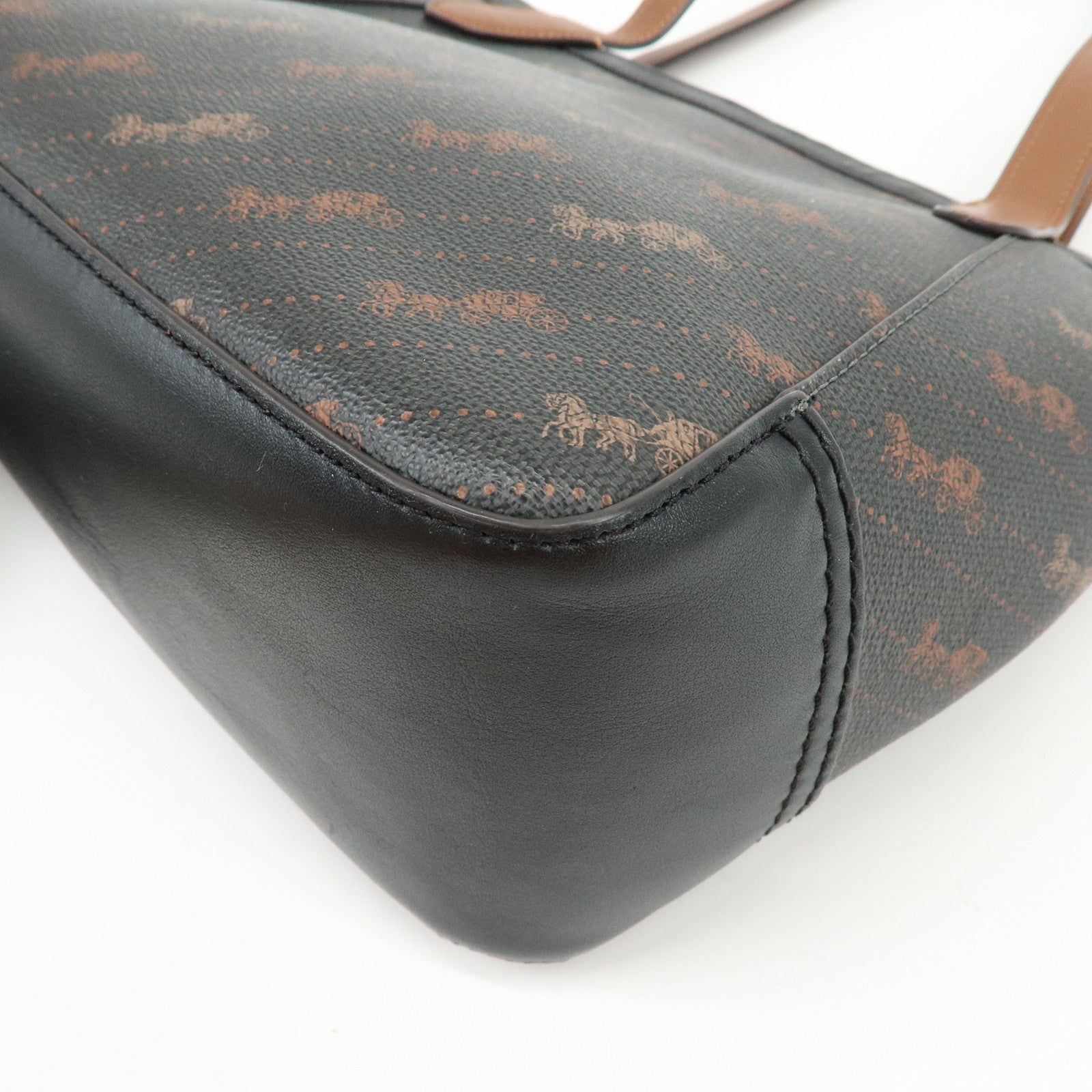 COACH PVC Leather Tote Bag Hand Bag Shoulder Bag Black Camel