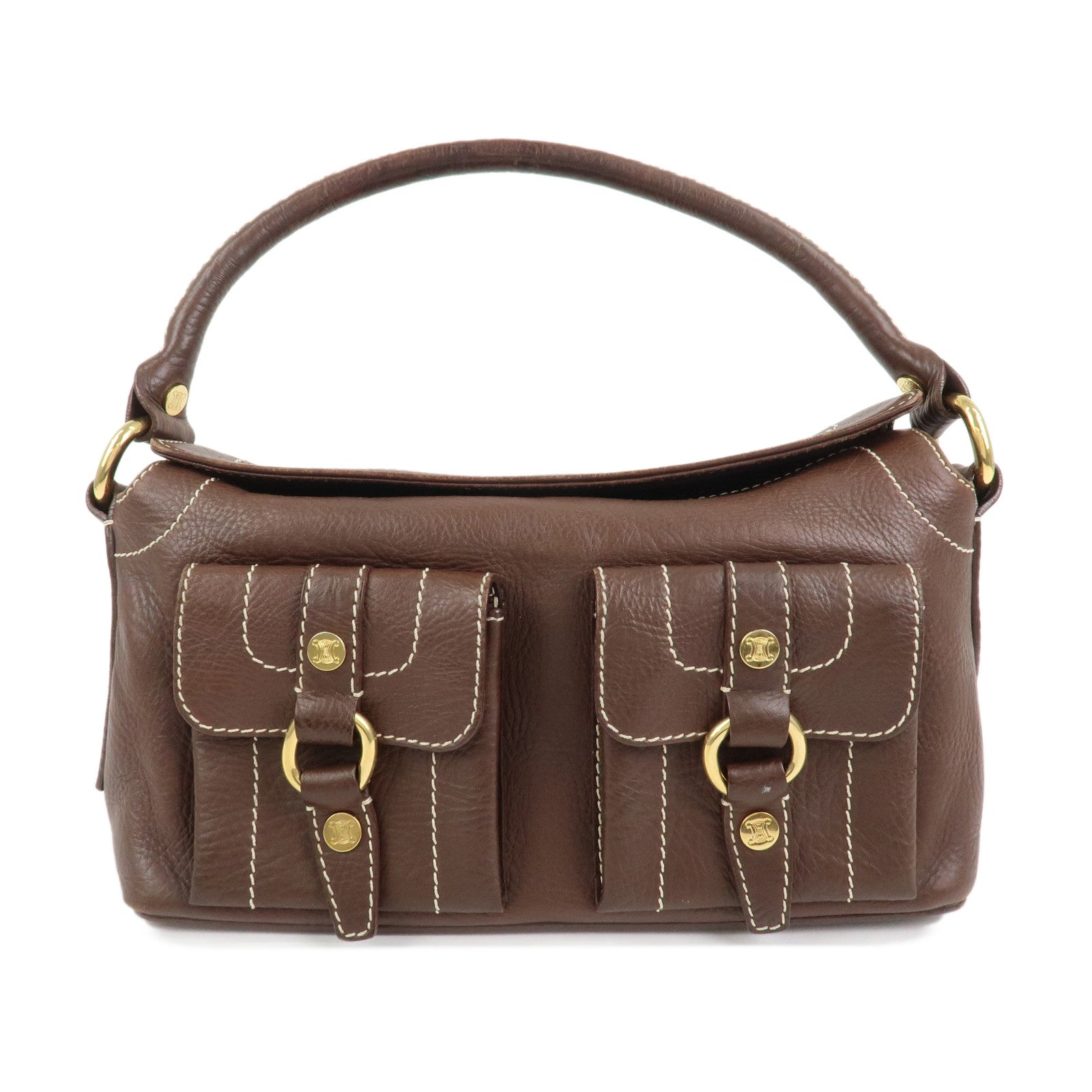 CELINE Macadam Logo Leather Hand Bag Shoulder Bag Brown