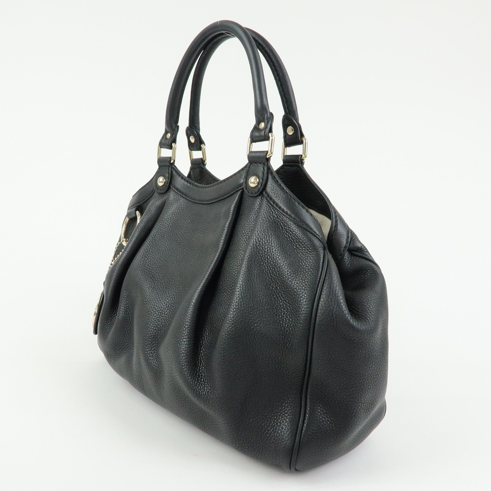 GUCCI Sukey Interlocking G Leather Tote Hand Bag Black 211944