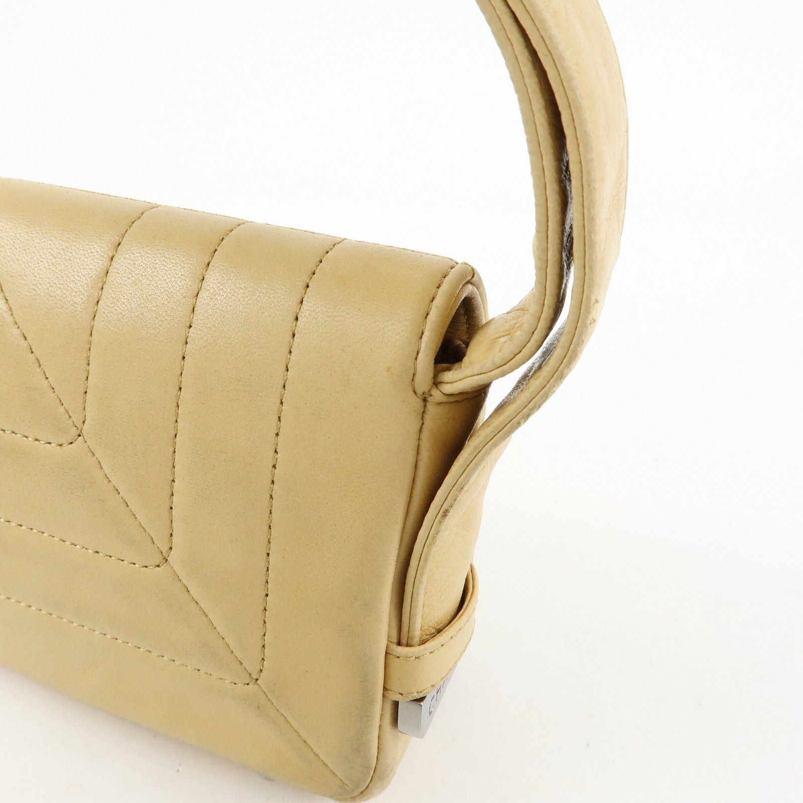 CHANEL Lamb Skin Shoulder Bag Hand Bag Beige