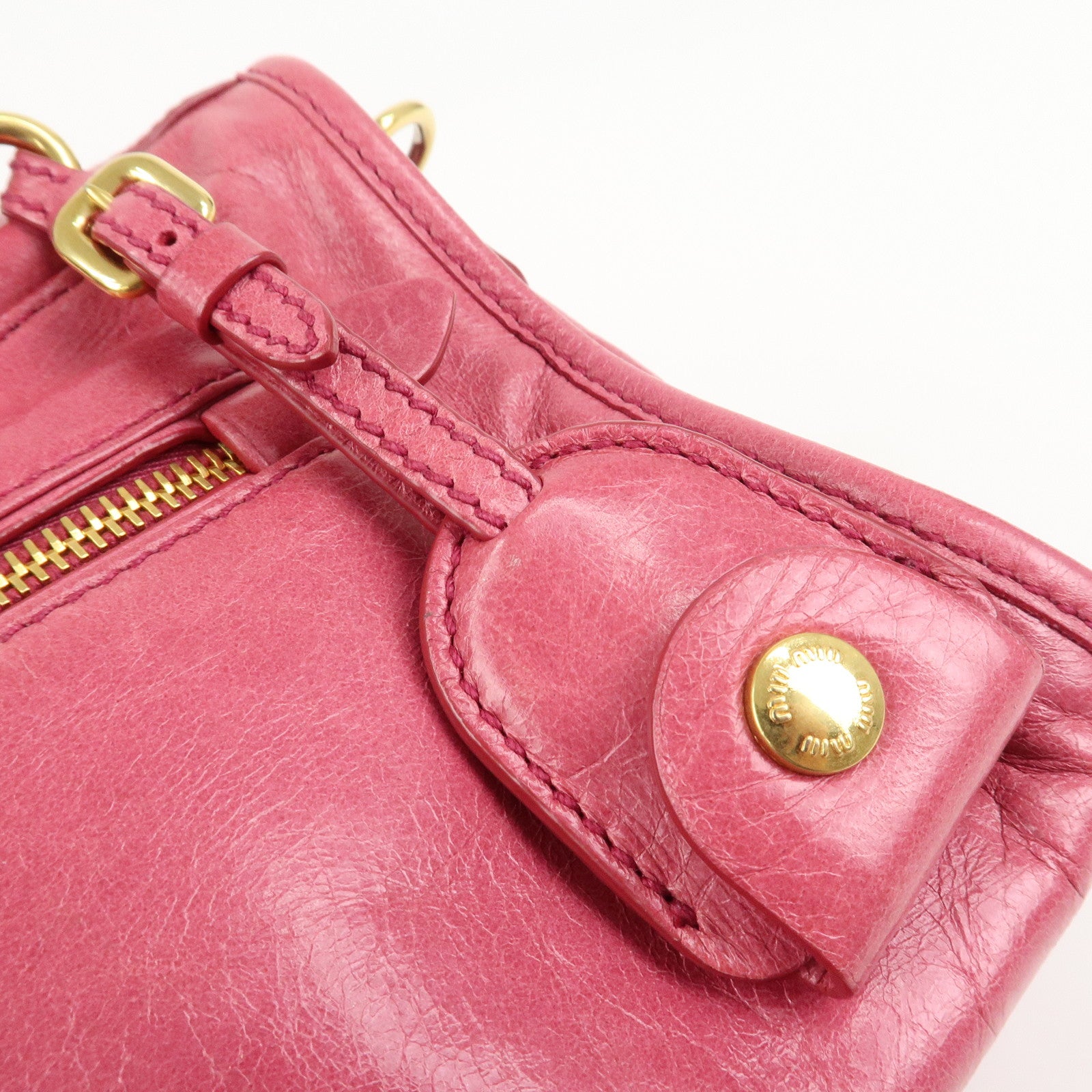 MIU MIU Logo Leather 2Way Bag Hand Bag Shoulder Bag Pink 5BB104