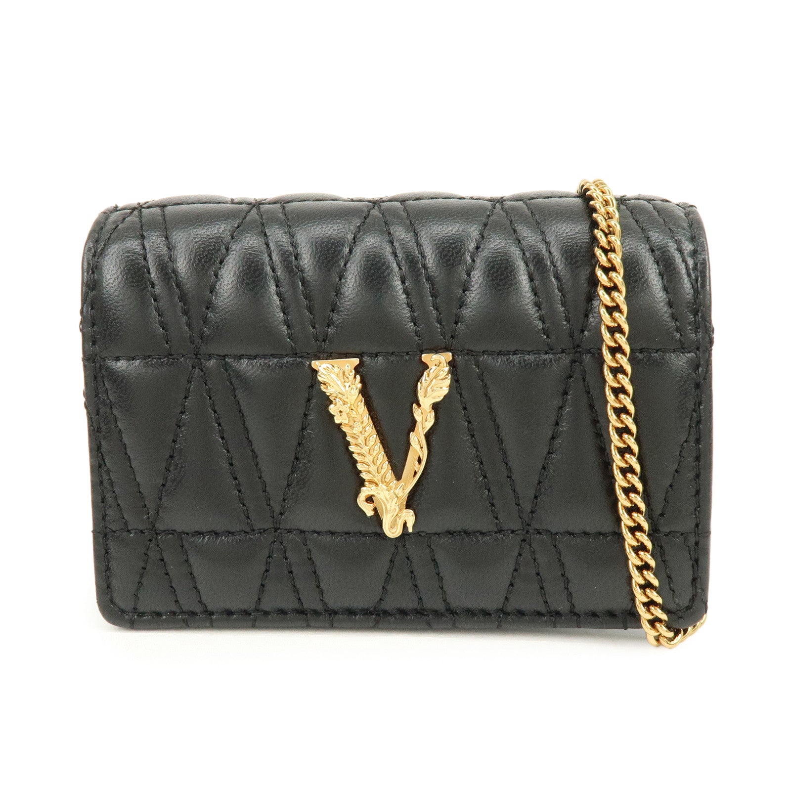 VERSACE Virtus Leather Chain Shoulder Bag Crossbody Bag Black