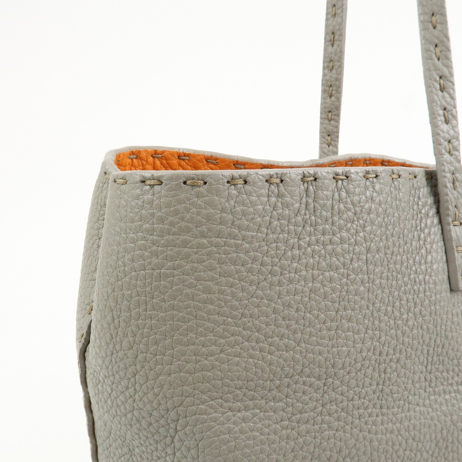 FENDI Selleria Carla Leather Tote Bag Shoulder Bag Gray 8BH257