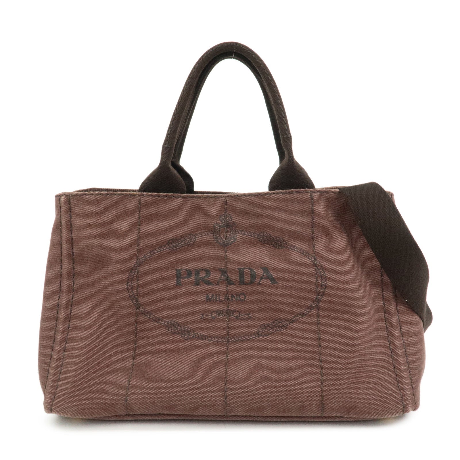 PRADA Logo Canapa Canvas 2Way Bag Hand Bag Brown BN2642