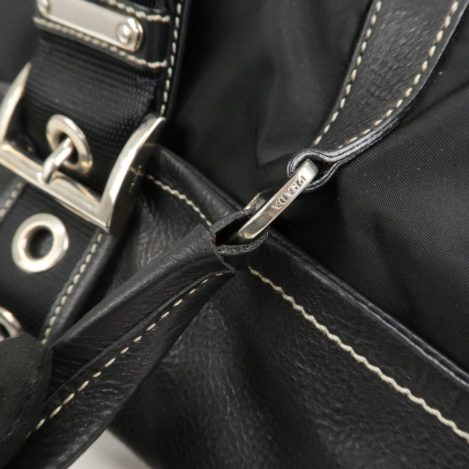 PRADA Triangle Logo Nylon Leather Shoulder Bag Black BR2418