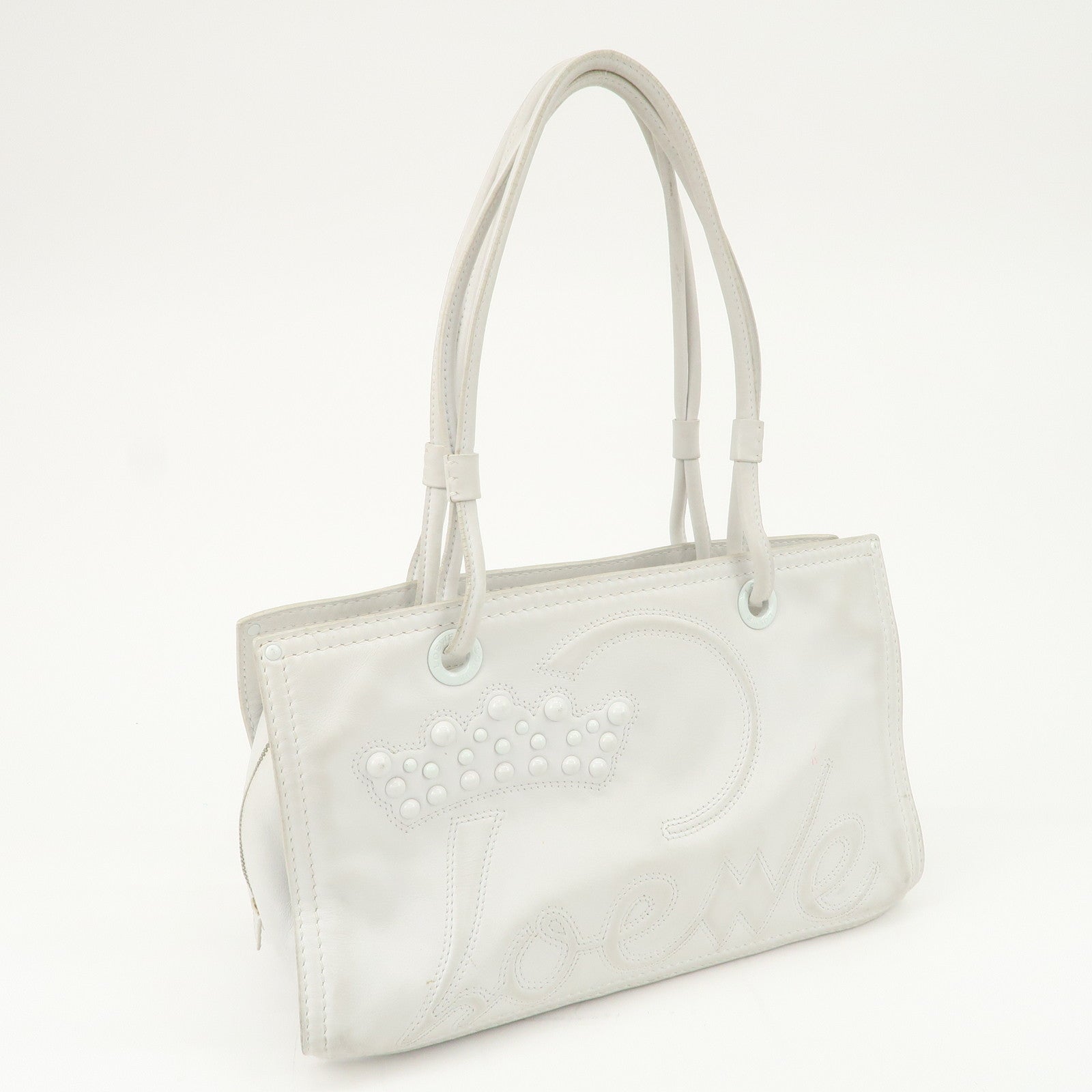 LOEWE Anagram Logo Leather Shopper Tote Bag Shoulder Bag White