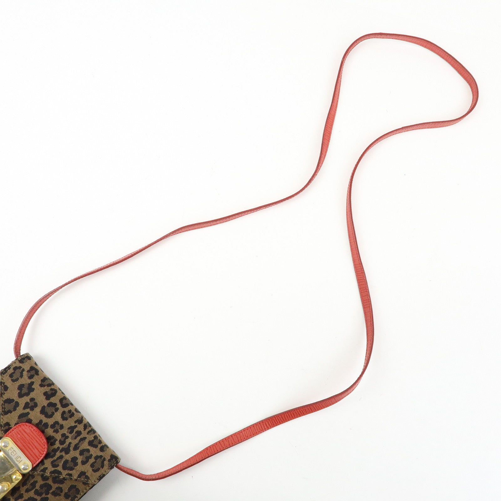 FENDI Leopard Canvas Leather 2Way Shoulder Bag Waist Bag Brown Red