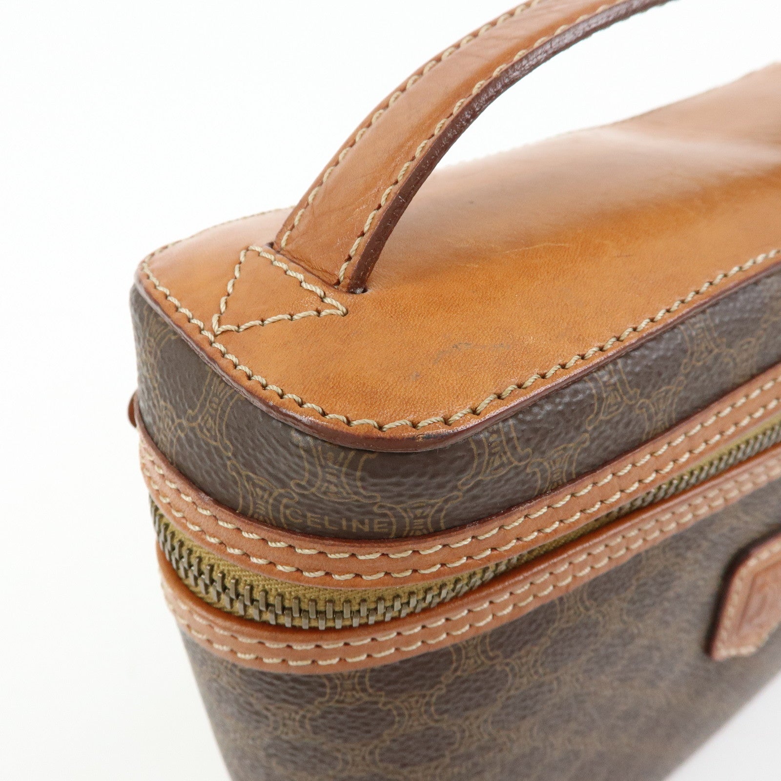 CELINE Macadam PVC Leather Hand Bag Vanity Bag Brown