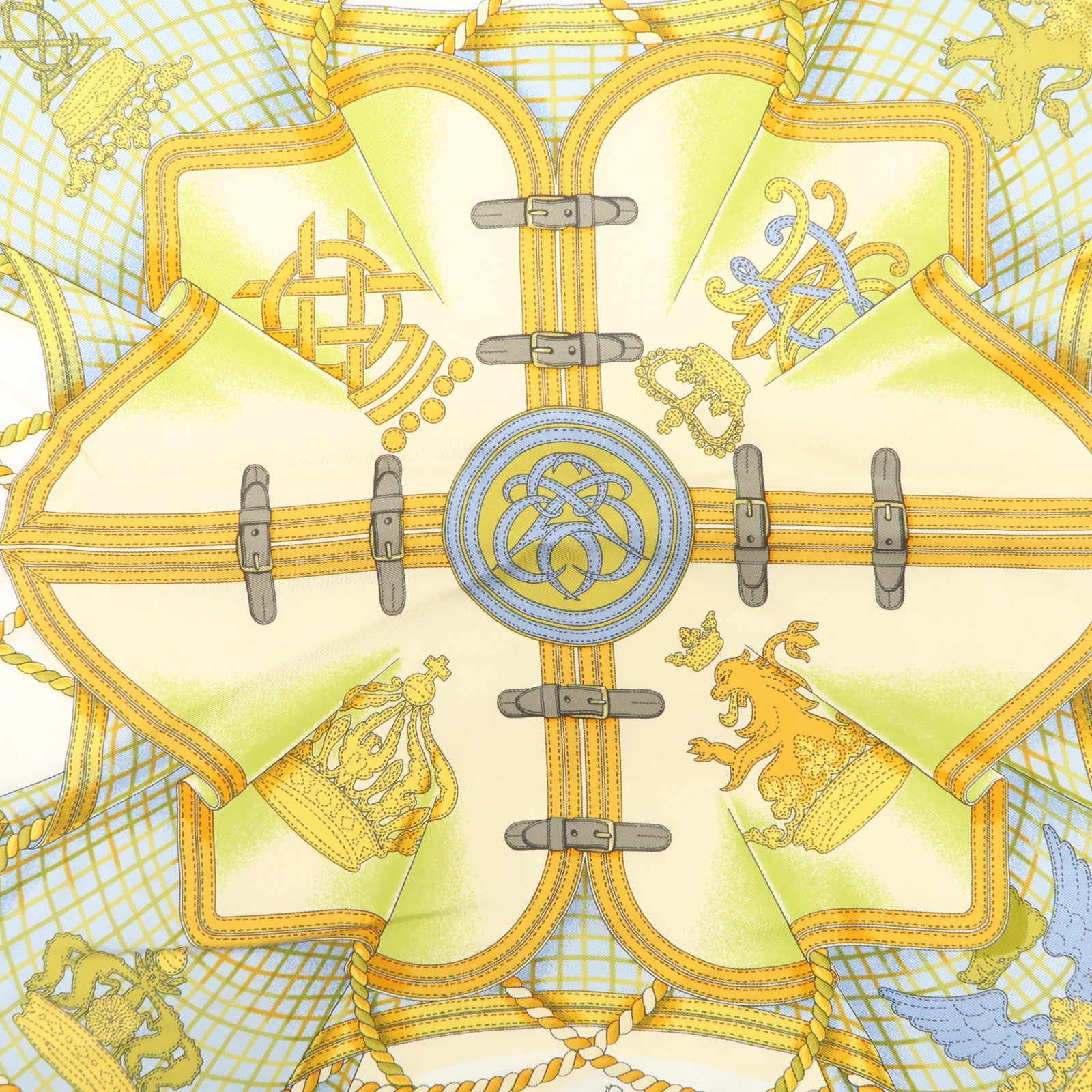 HERMES Carre 40 Silk 100% Scarf GRANDE TENU Blue Yellow