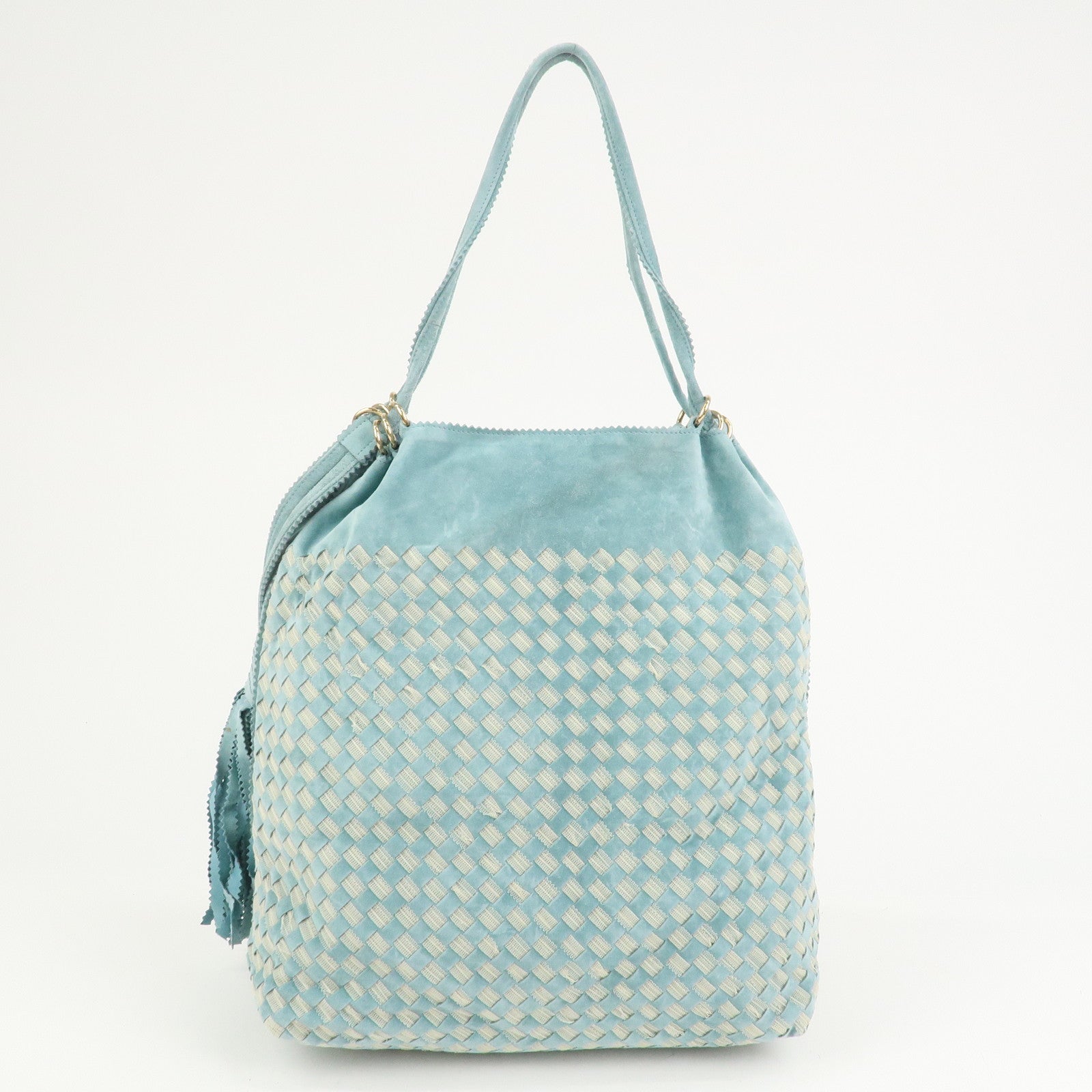 BOTTEGA VENETA Intrecciato Suede Shoulder Bag Light Blue 115807