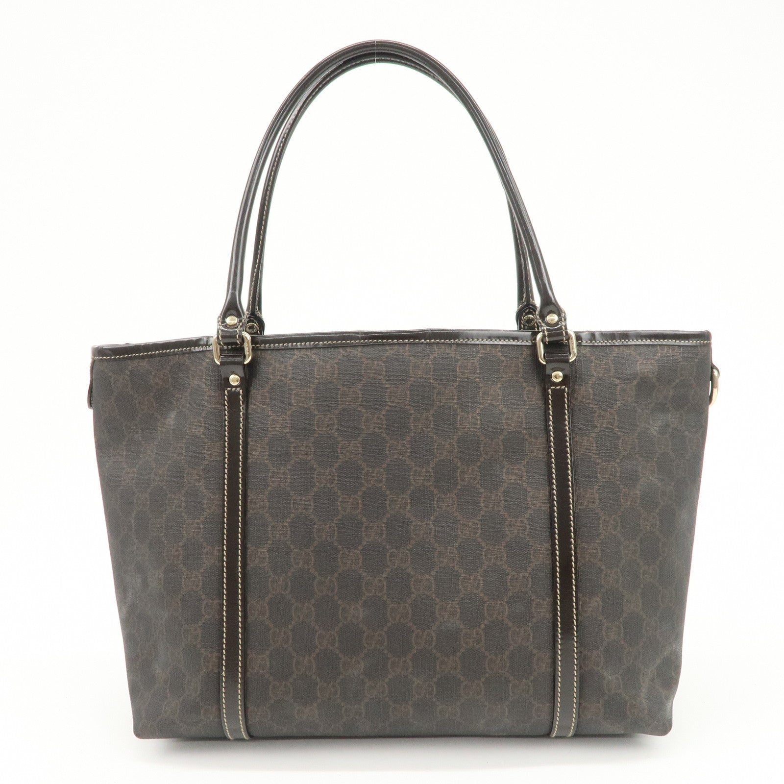 GUCCI GG Supreme Patent Leather Tote Bag Hand Bag Brown 197953