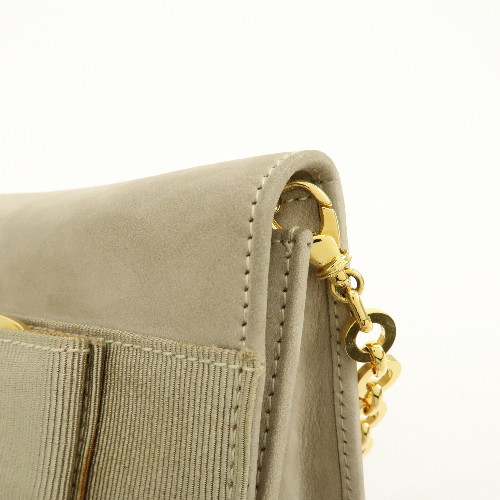 Ferragamo Vara Suede 3Way Chain Shoulder Bag Clutch Waist Bag Beige