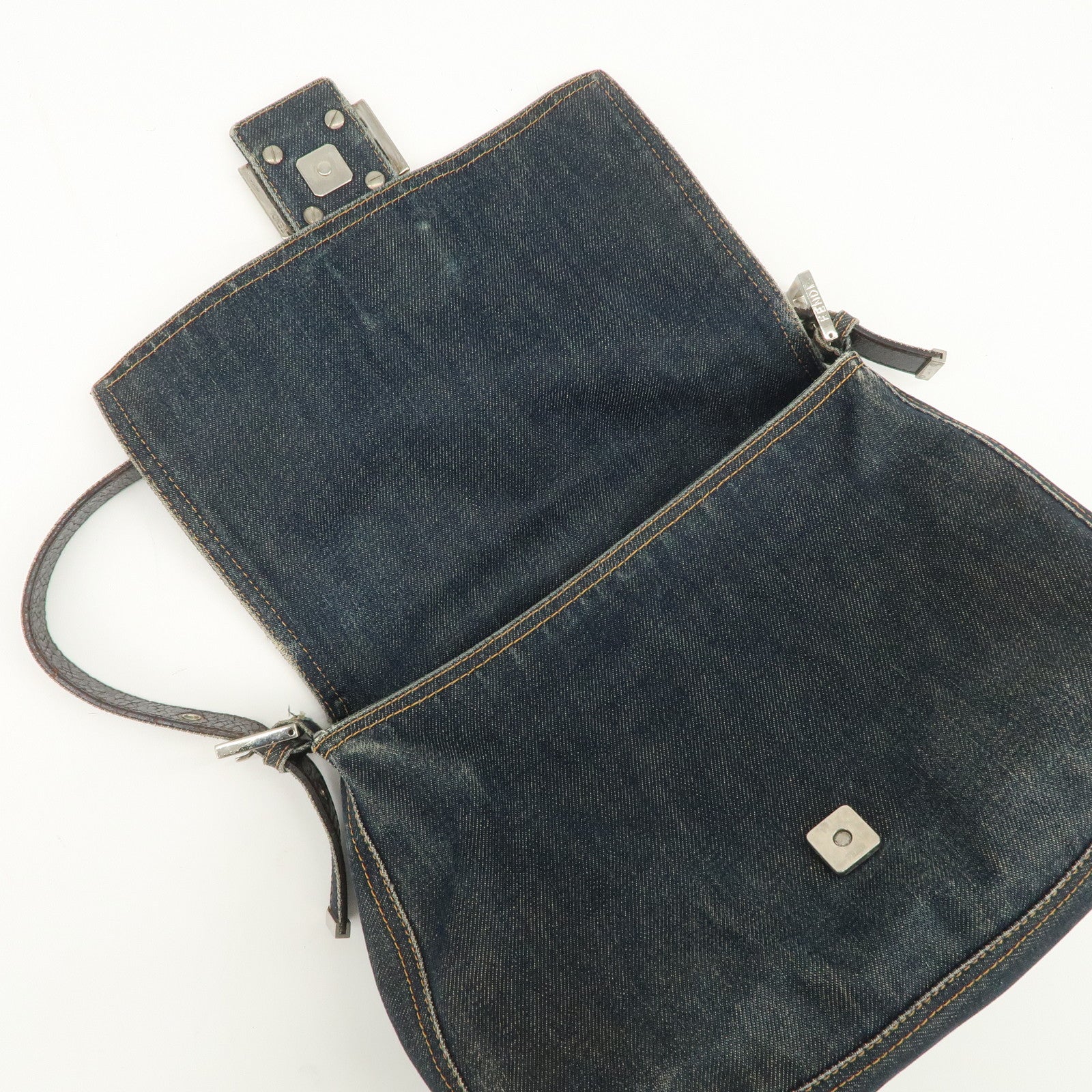 FENDI Mamma Baguette Denim Leather Shoulder Bag Hand Bag 26325