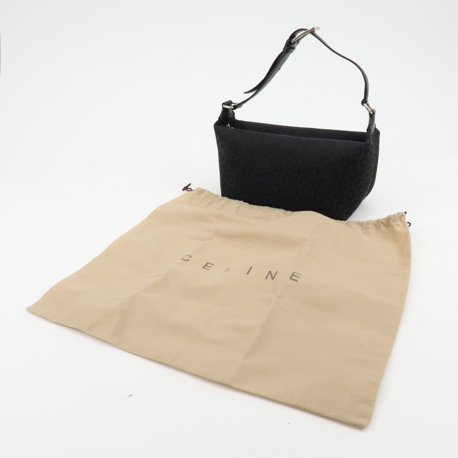 CELINE C Macadam Canvas Leather Hand Bag Shoulder Bag Black