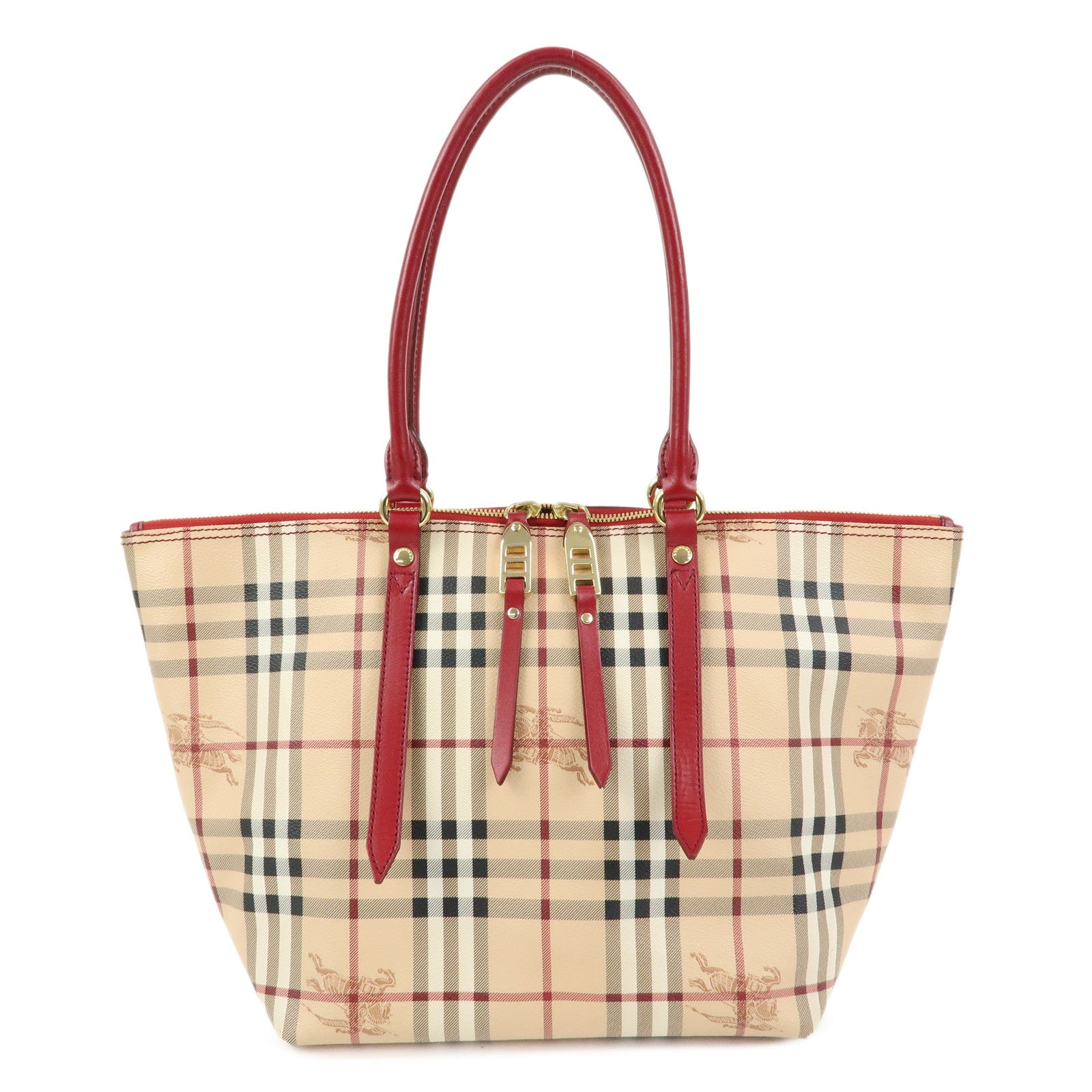 BURBERRY Nova Plaid PVC Leather Tote Bag Hand Bag Beige Red