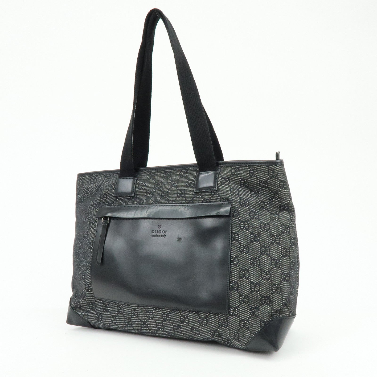 GUCCI GG Canvas Leather Tote Bag Shoulder Bag Black 34339