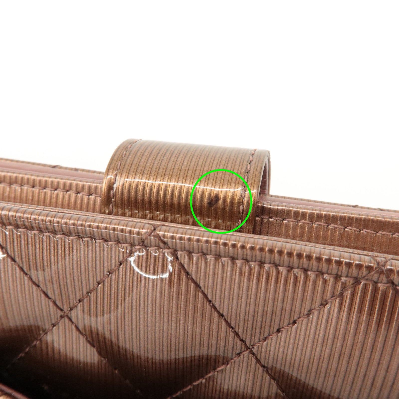 CHANEL Matelasse Patent Leather Long Wallet Silver HDW Brown Used