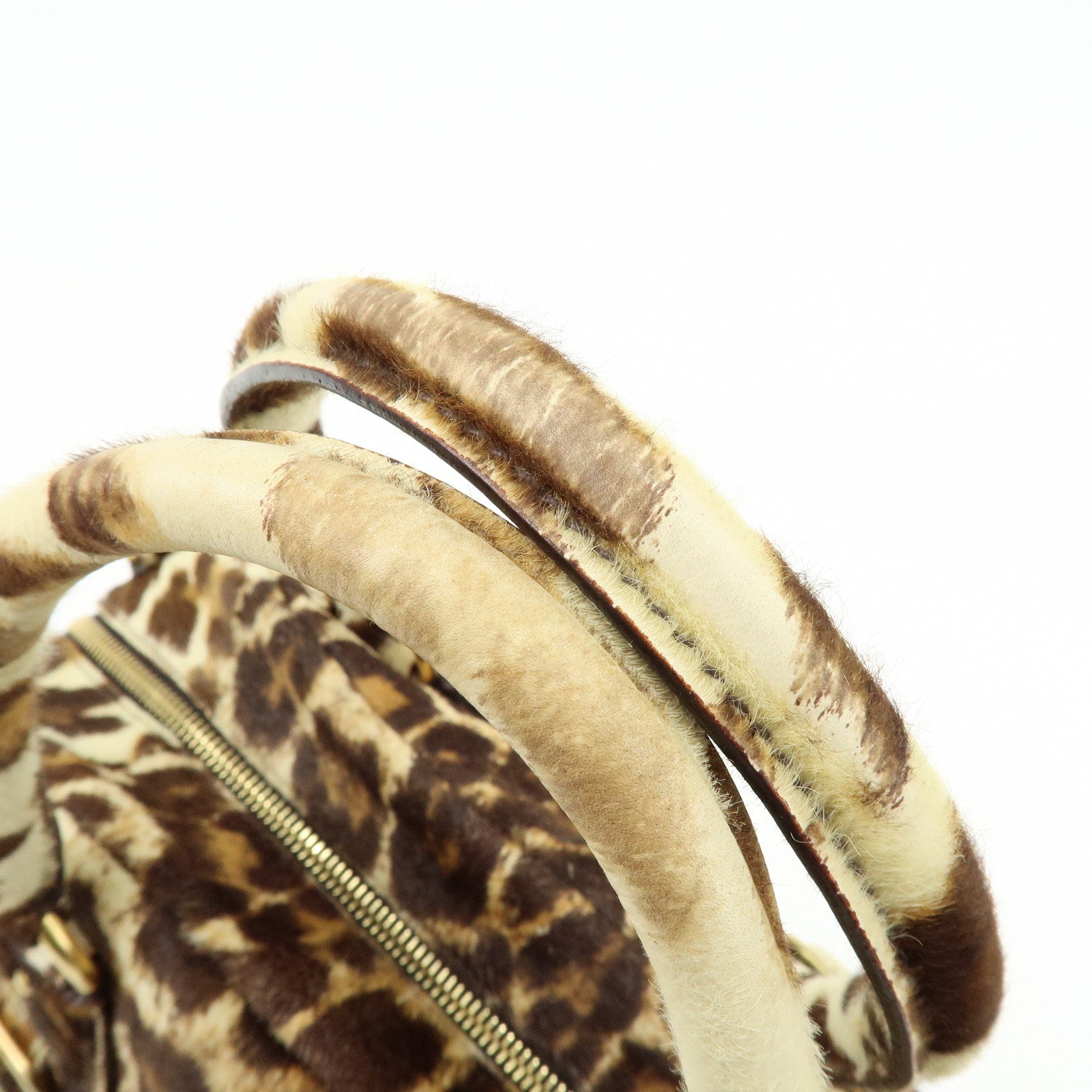 PRADA Pony Hair Leopard 2Way Boston Bag Shoulder Bag Brown BL0429
