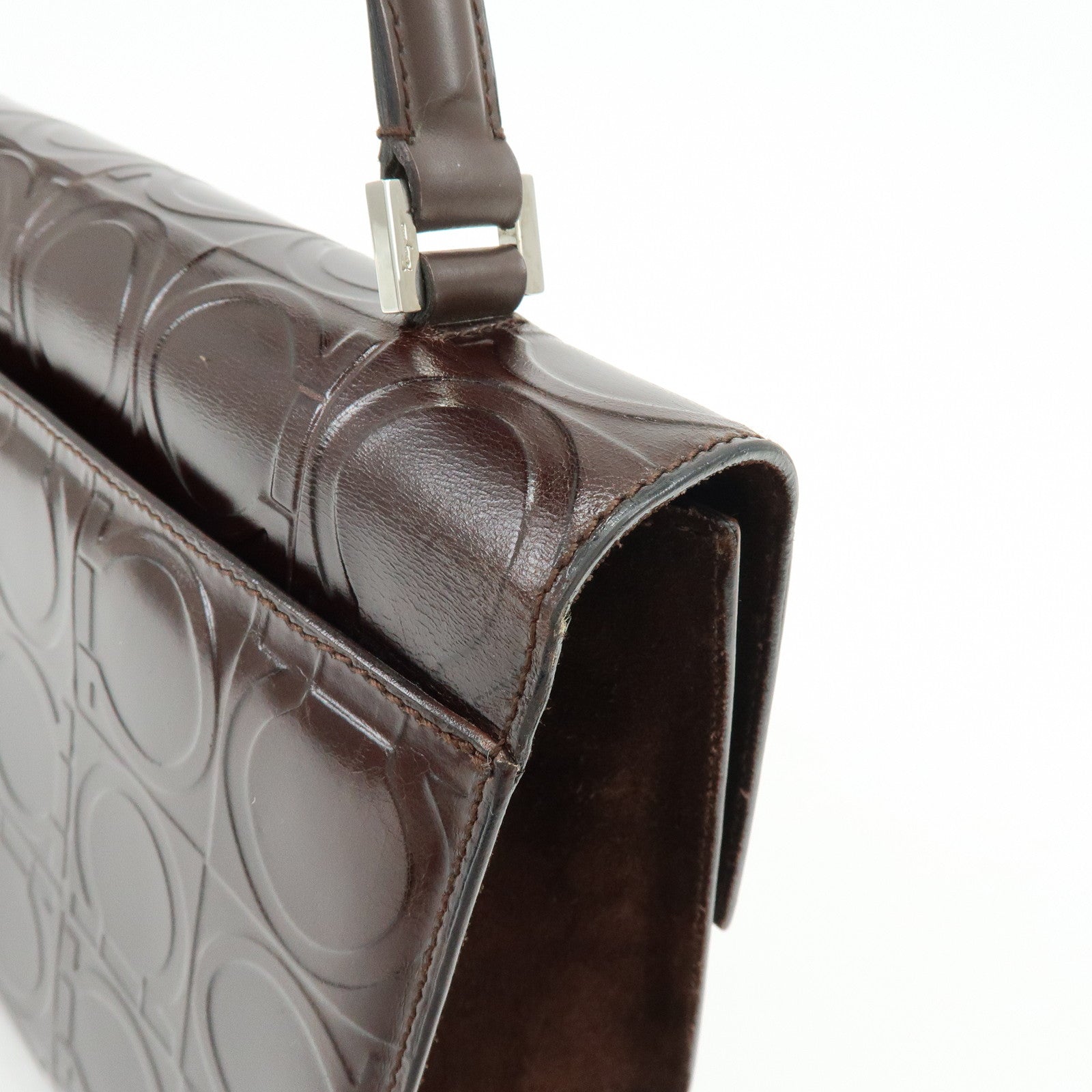 Ferragamo Gancini Leather Shoulder Bag Hand Bag Dark Brown