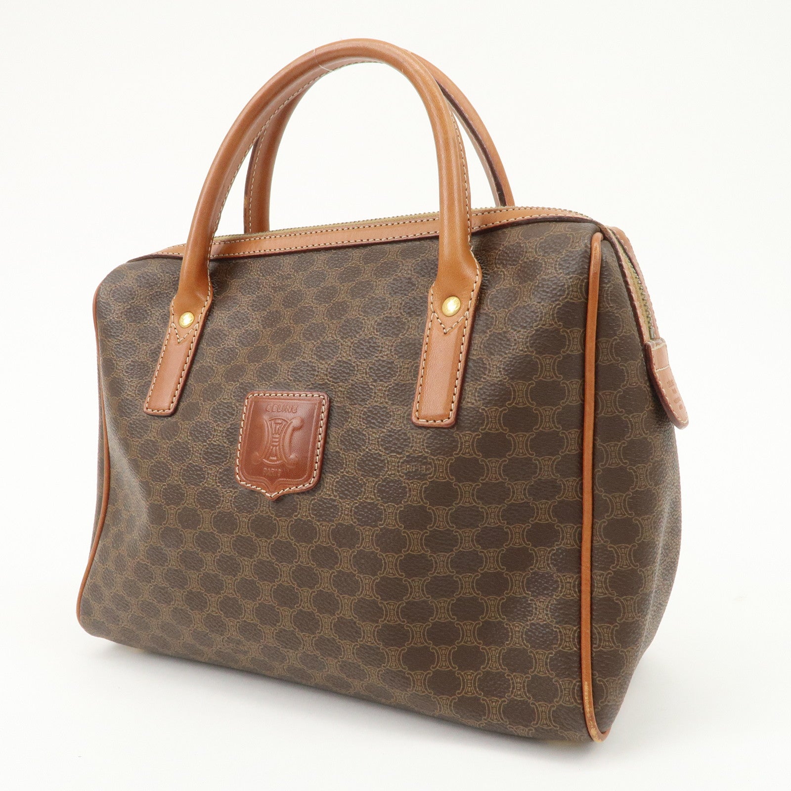 CELINE Macadam PVC Leather Hand Bag Brown Gold HDW