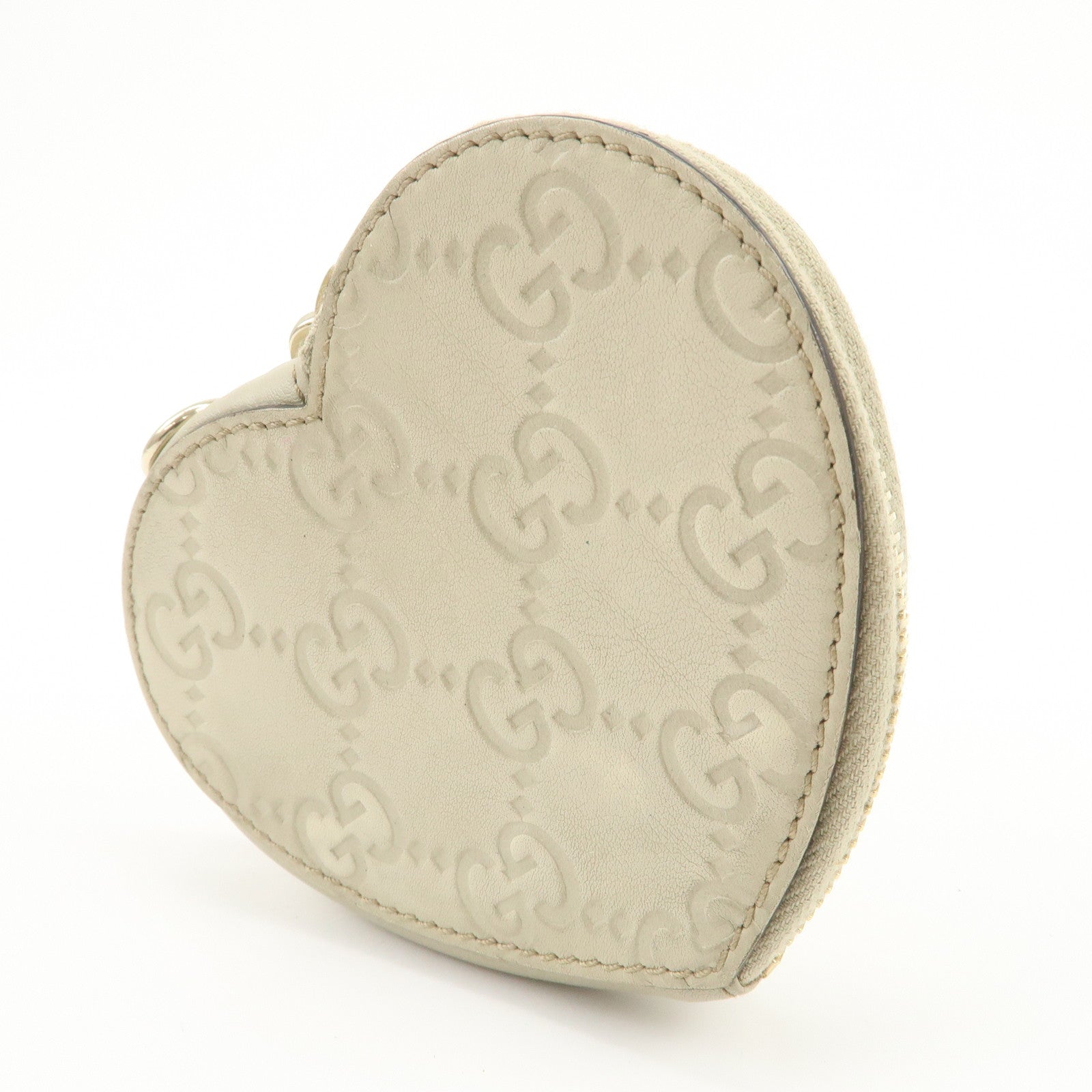 GUCCI Lovely Heart Logo Guccissima Leather Coin Case Ivory 152615