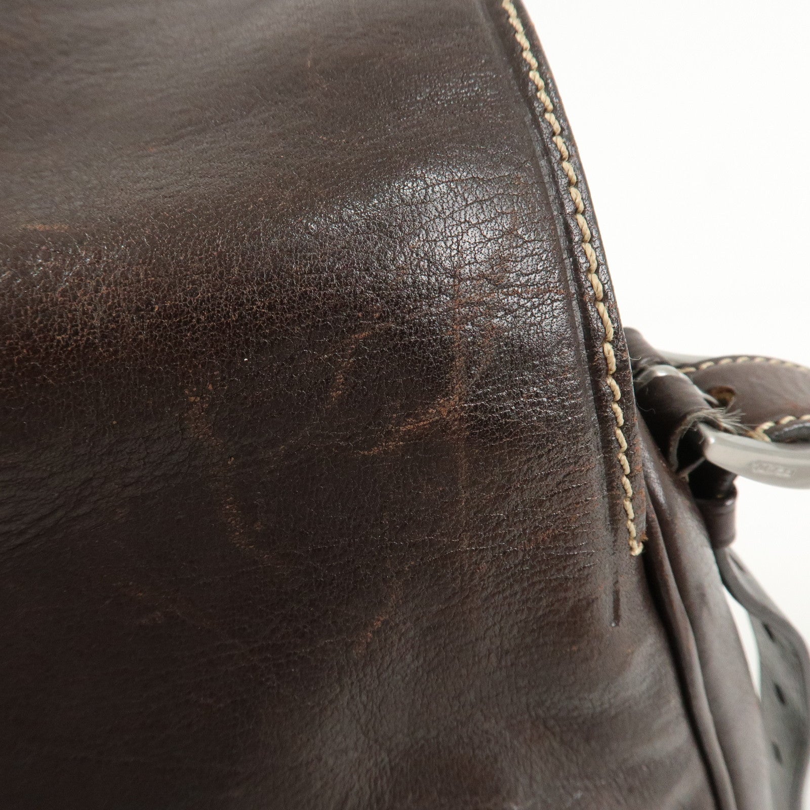 PRADA Logo Leather Shoulder Bag Crossbody Bag Brown