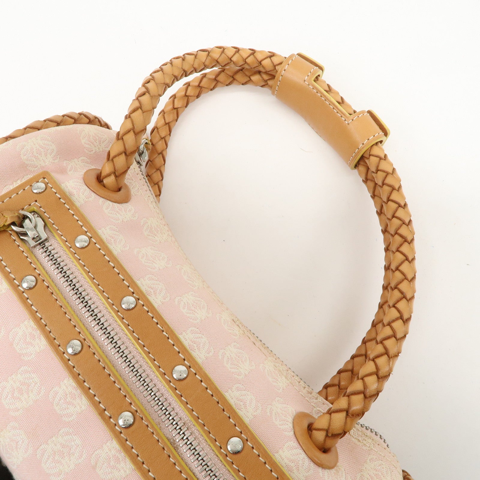 LOEWE Anagram Canvas Leather Hand Bag Boston Bag Pink Brown