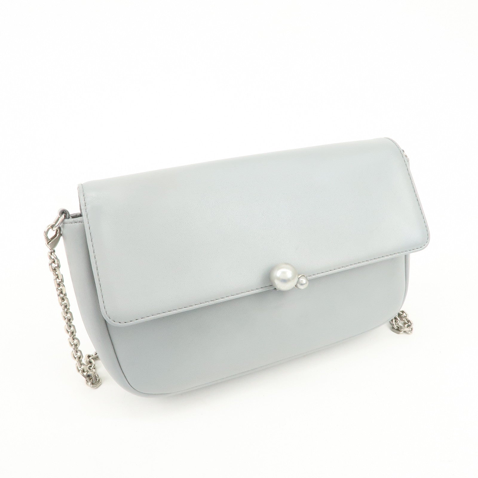 Christian Dior Leather Chain Shoulder Bag Light Blue 112-MA-0174