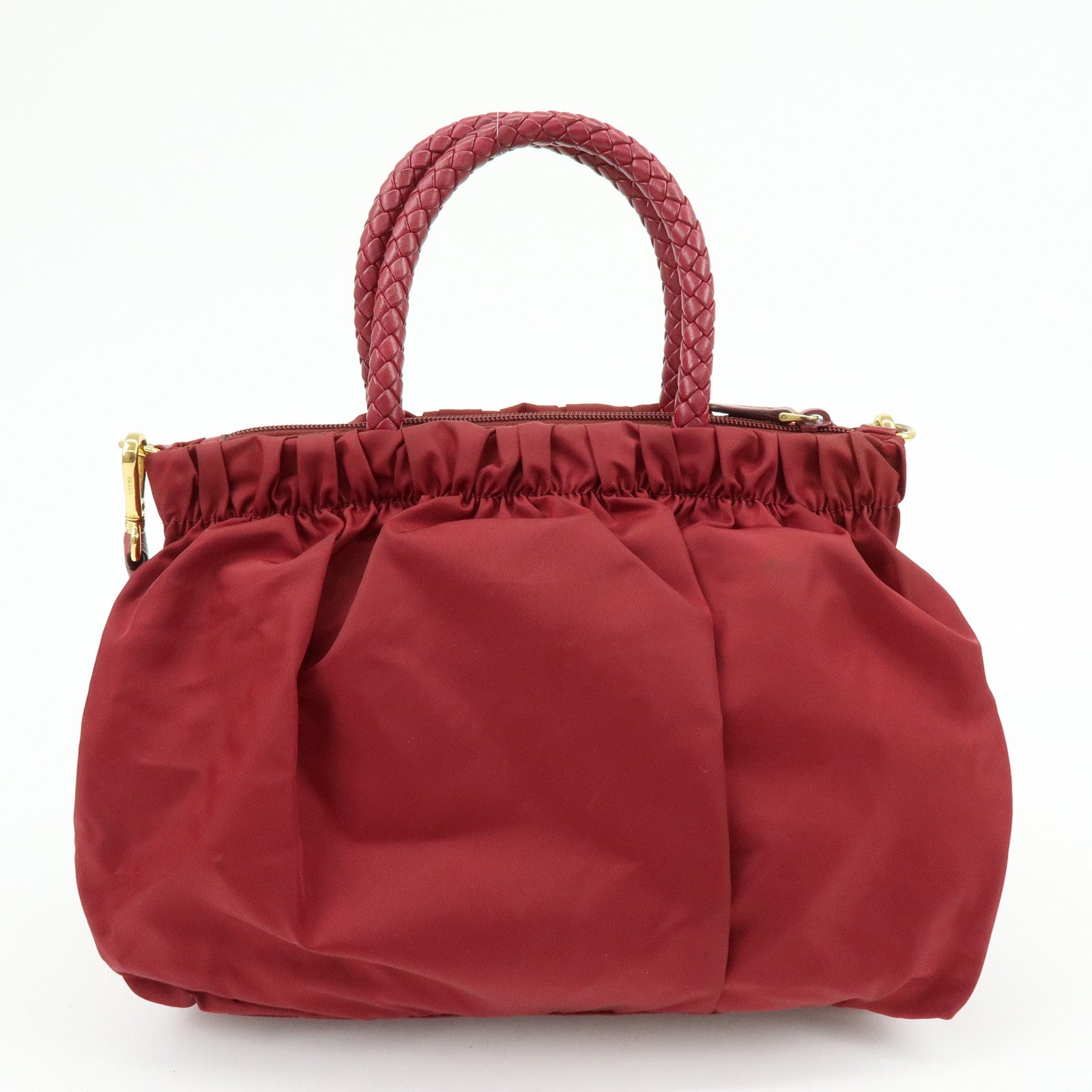 PRADA Nylon Leather Ribbon 2Way Bag Hand Bag Shoulder Bag Red