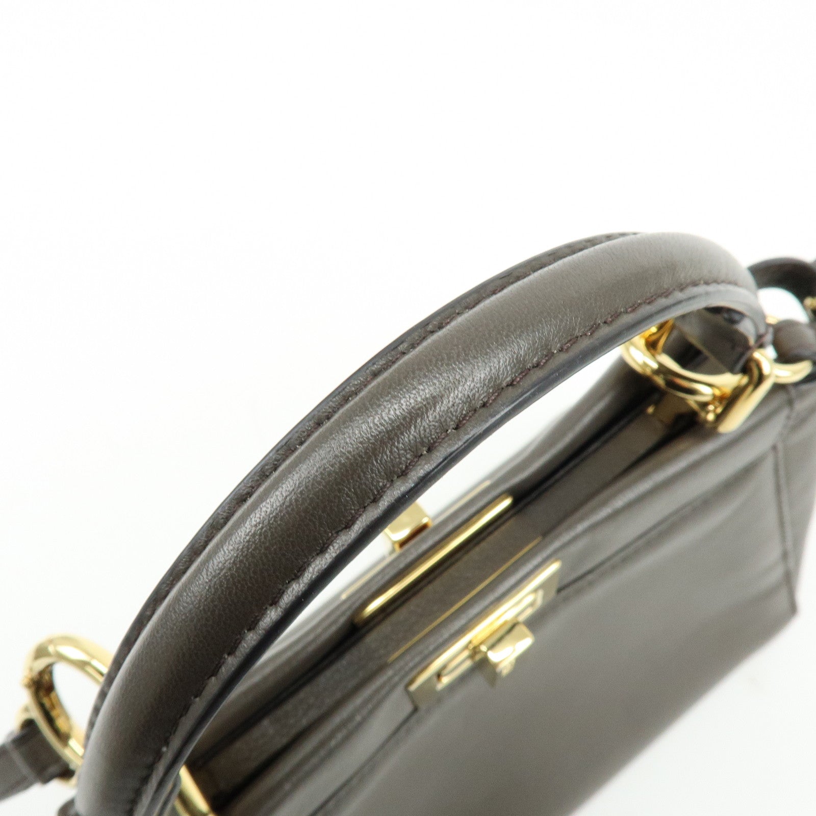 FENDI Mini Peekaboo Leather 2Way Bag Shoulder Bag Greige 8BN244