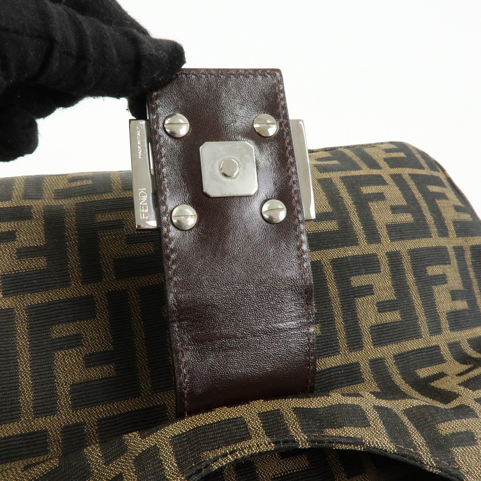 FENDI Zucca Canvas Leather Shoulder Bag Black Brown 26569