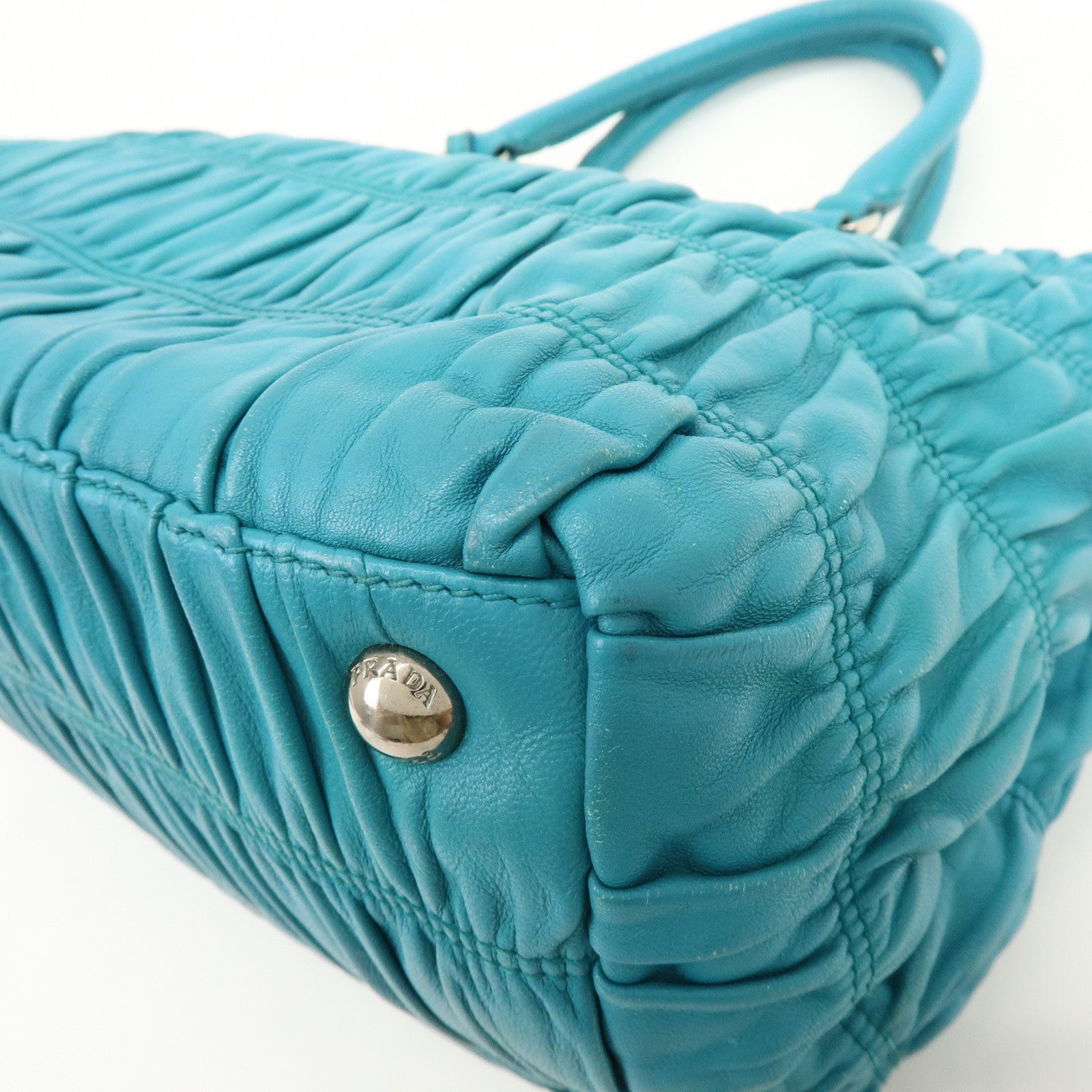 PRADA Leather 2Way Bag Hand Bag Shoulder Bag Turquoise Blue