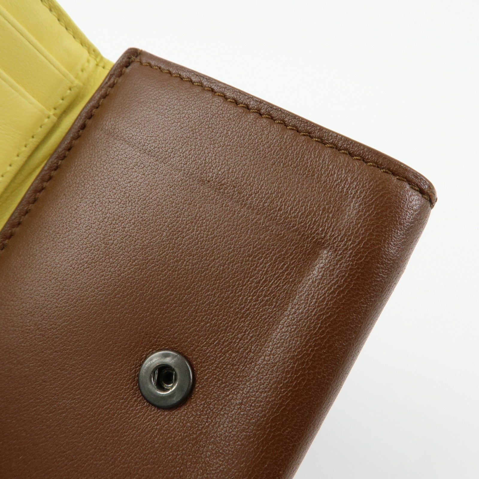 Bottega Veneta Lamb Skin Bi-fold Comact Wallet Brown 550306
