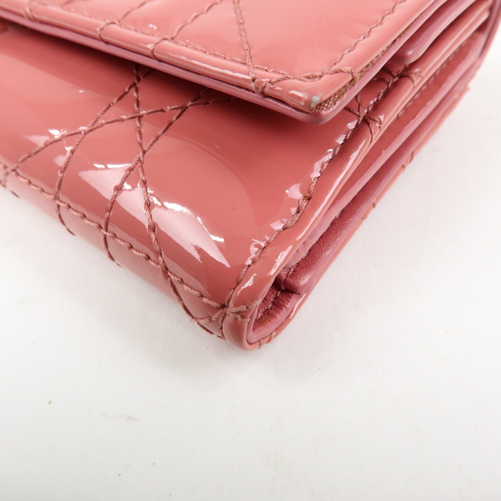 Christian Dior Cannage Patent Leather Bi-fold Compact Wallet Pink