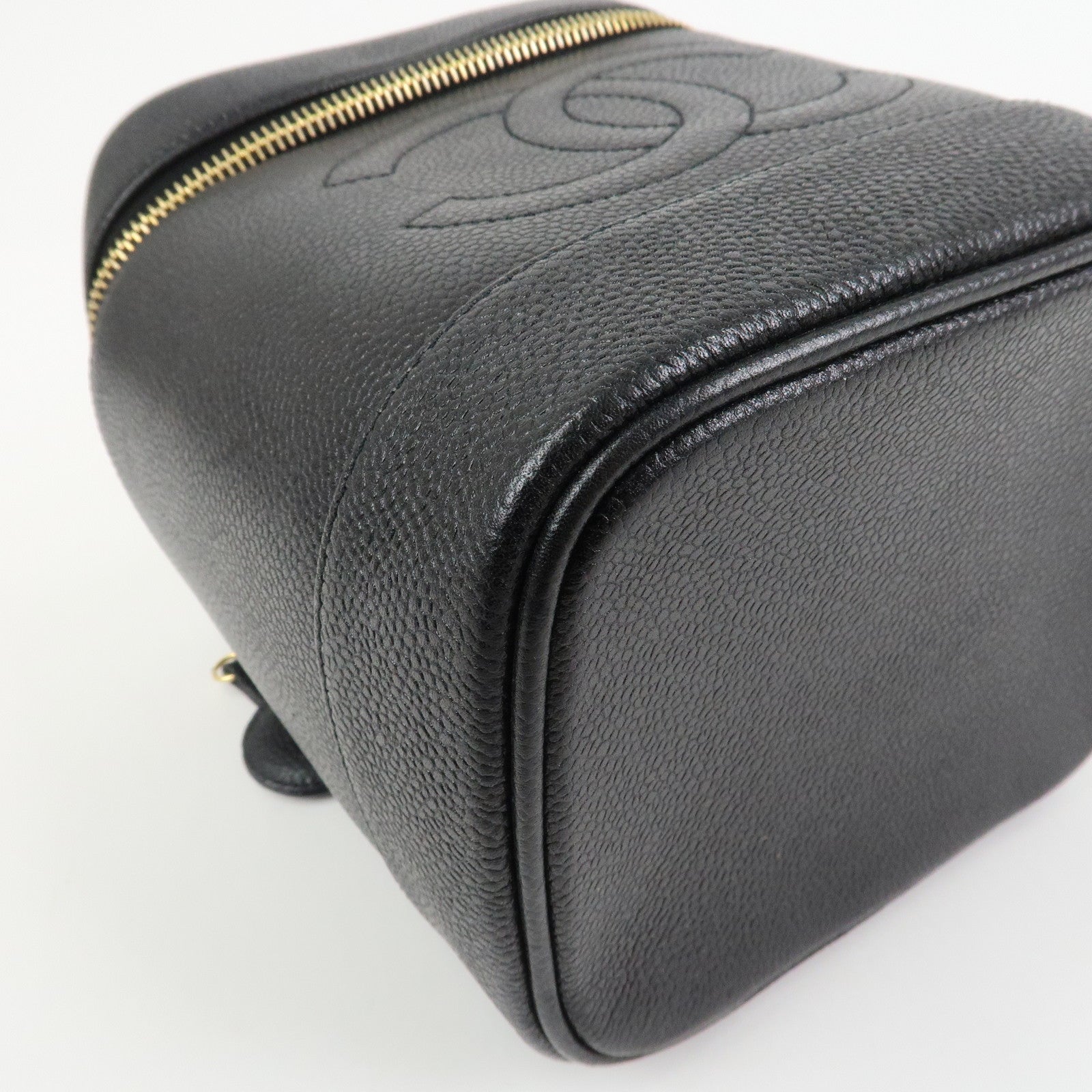 CHANEL COCO Mark Caviarskin Vanity Bag Hand Bag Pouch Black A01998