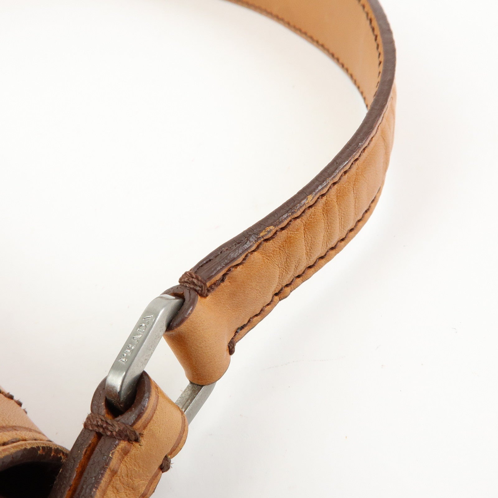 PRADA Logo Leather Shoulder Bag Hand Bag Brown