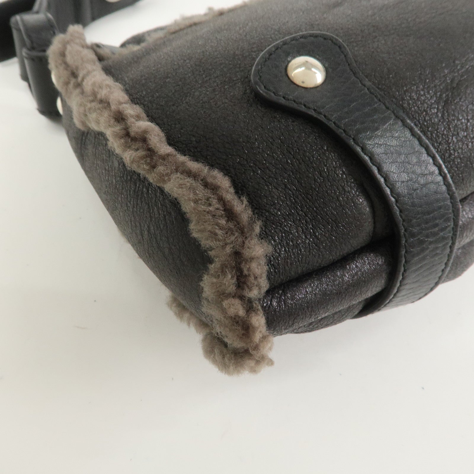 Ferragamo Gancini Mouton Leather Shoulder Bag Hand Bag Black