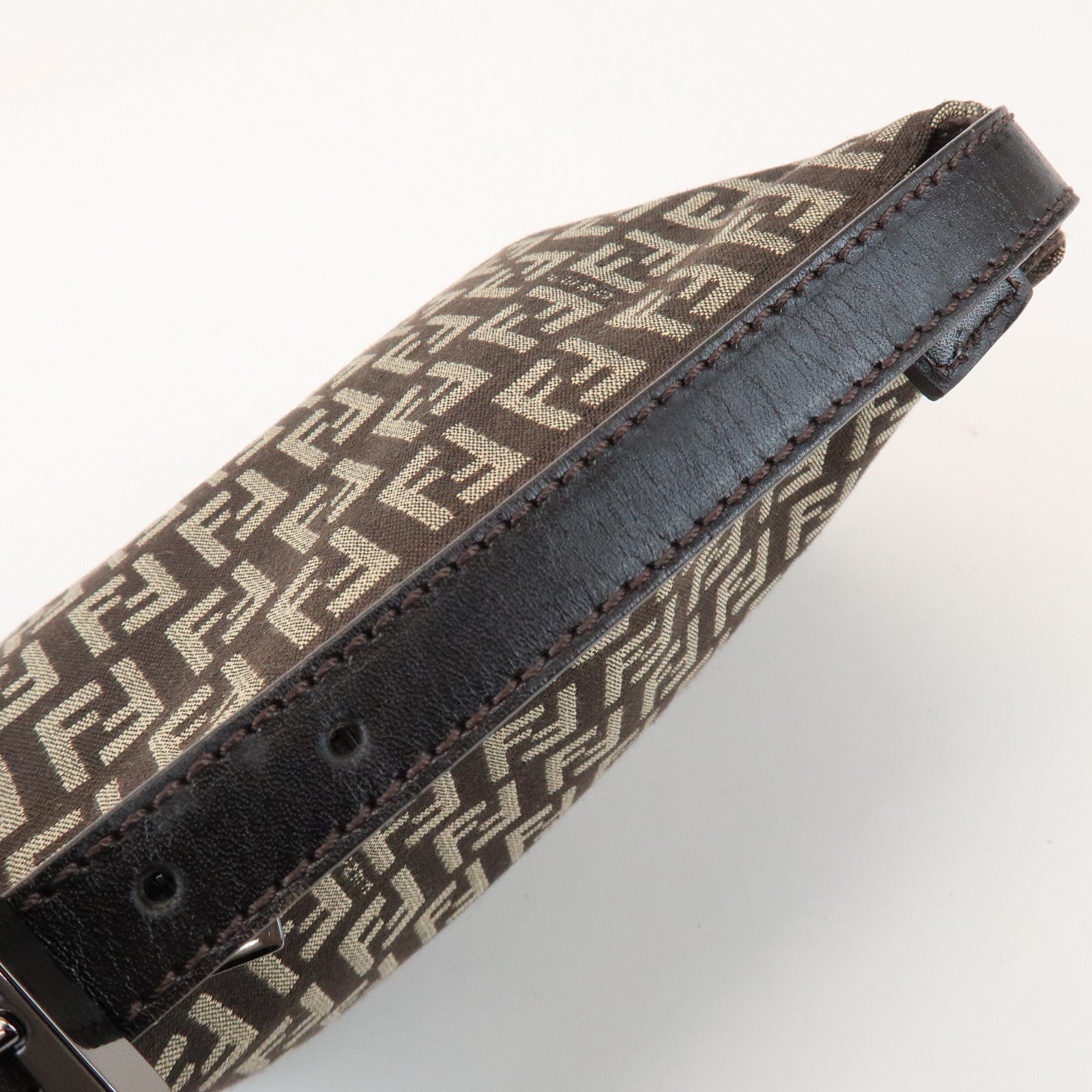 FENDI Zucchino Canvas Leather Hand Bag Pouch Bag Brown 8N00001