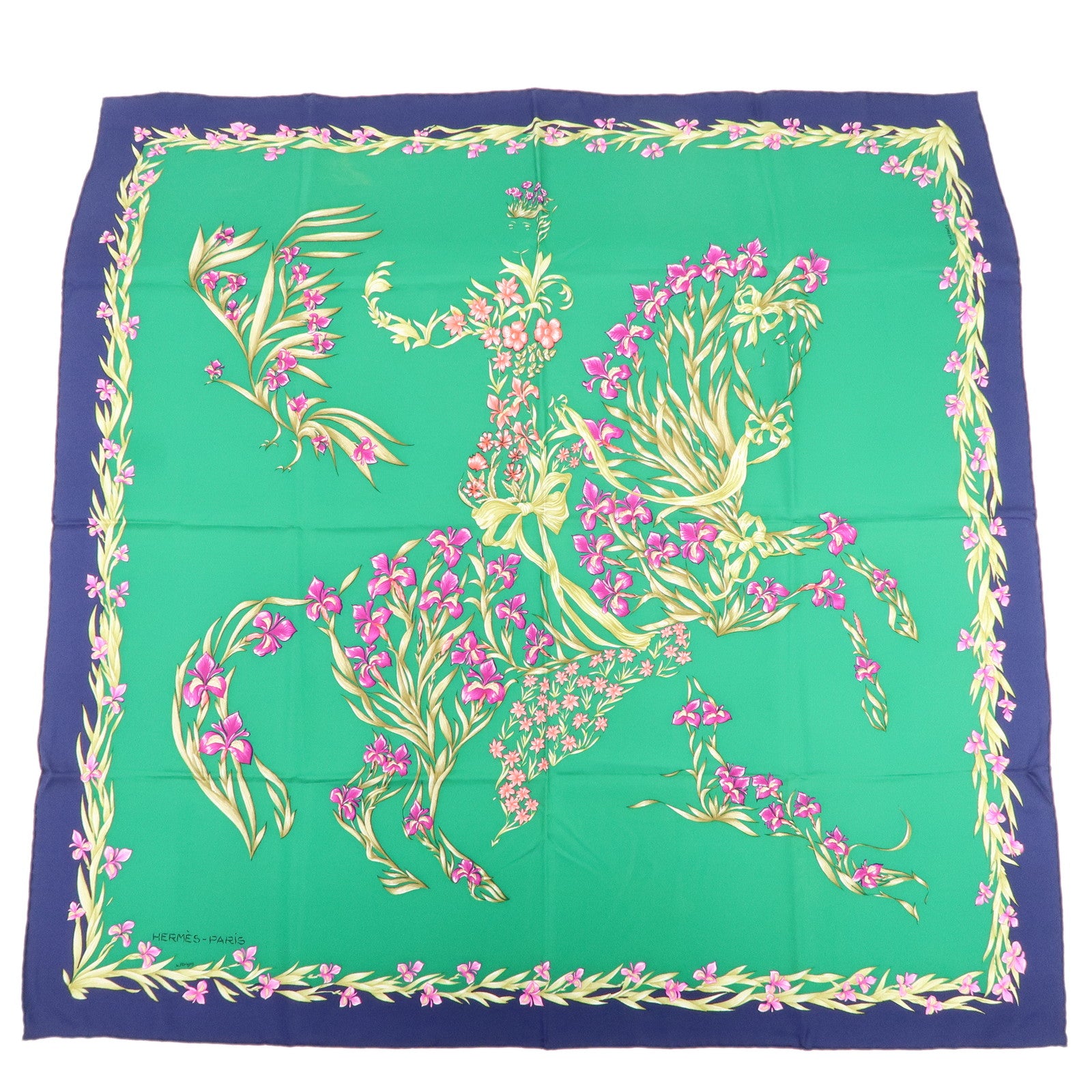 HERMES Carre 90 Silk 100% Scarf H.d'Origny Green