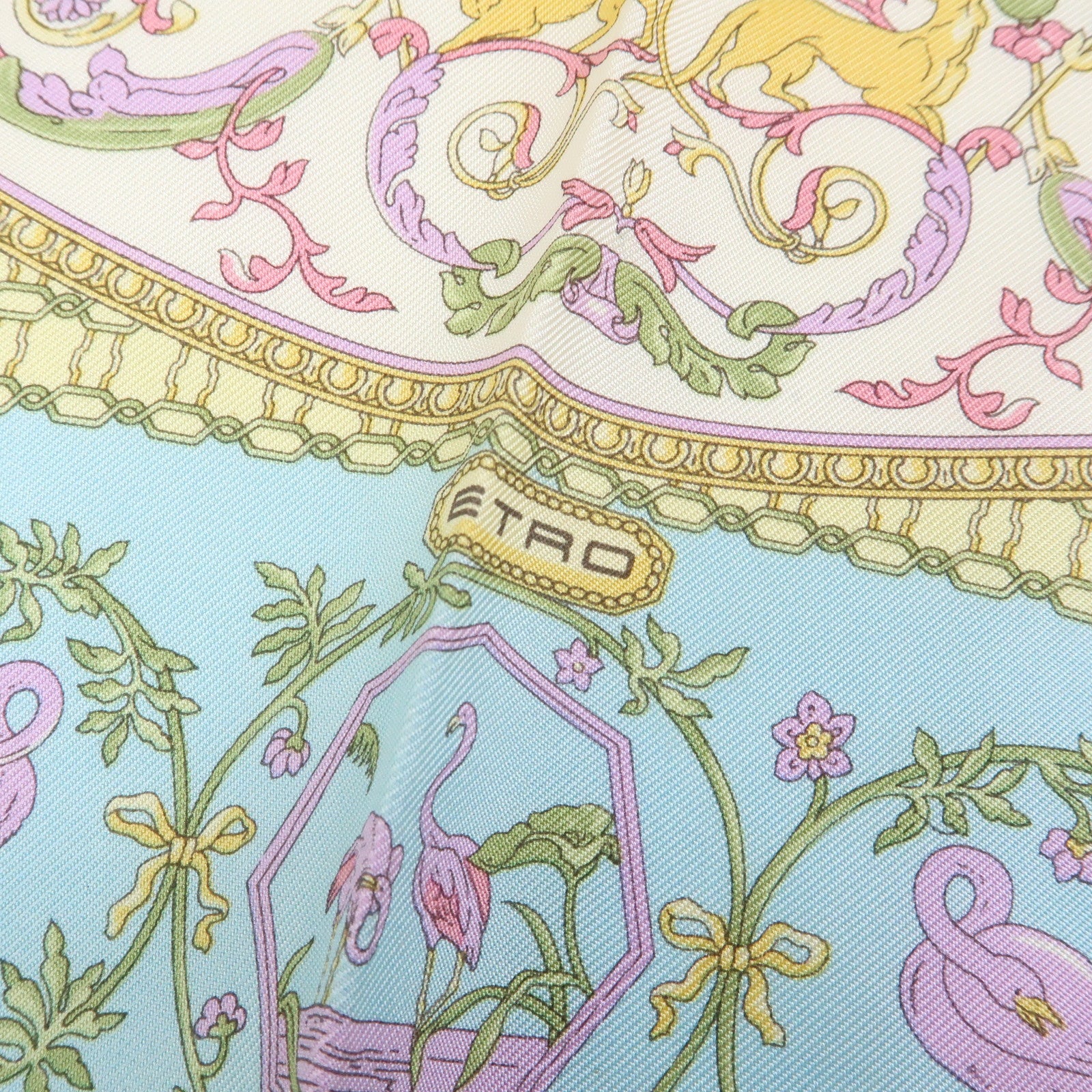 ETRO Set of 2 Silk Linen Scarf Peisley Flower Beige Yellow Blue