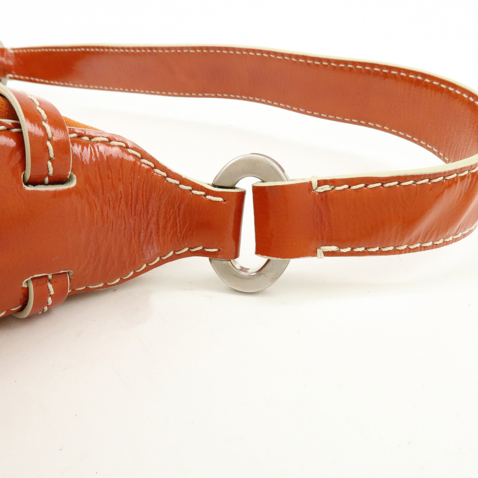 TOD'S Suede Patent Leather Shoulder Bag Hand Bag Orange