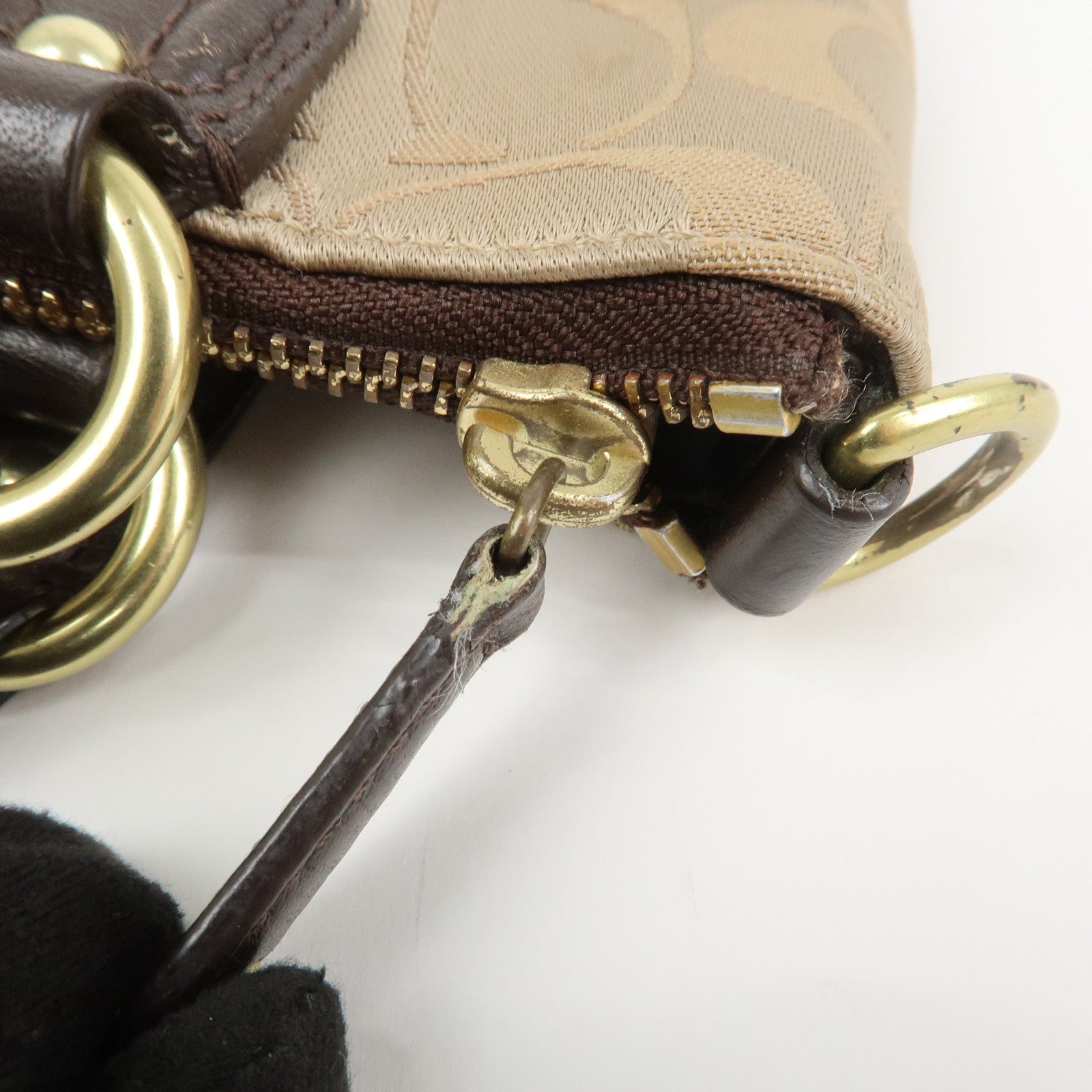 COACH Signature Set of 3 Silk Canvas Leather Hand Bag Pouch Pink