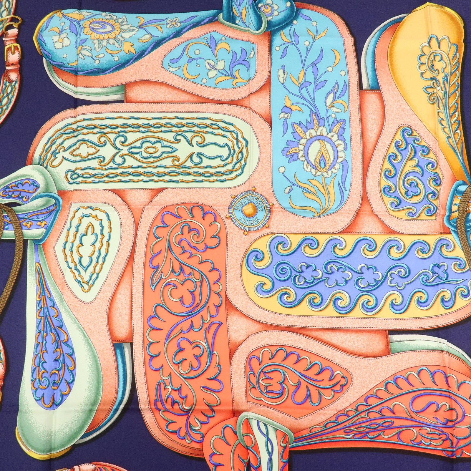 HERMES Carre 90 Silk 100% Scarf Festival Pink Multicolor