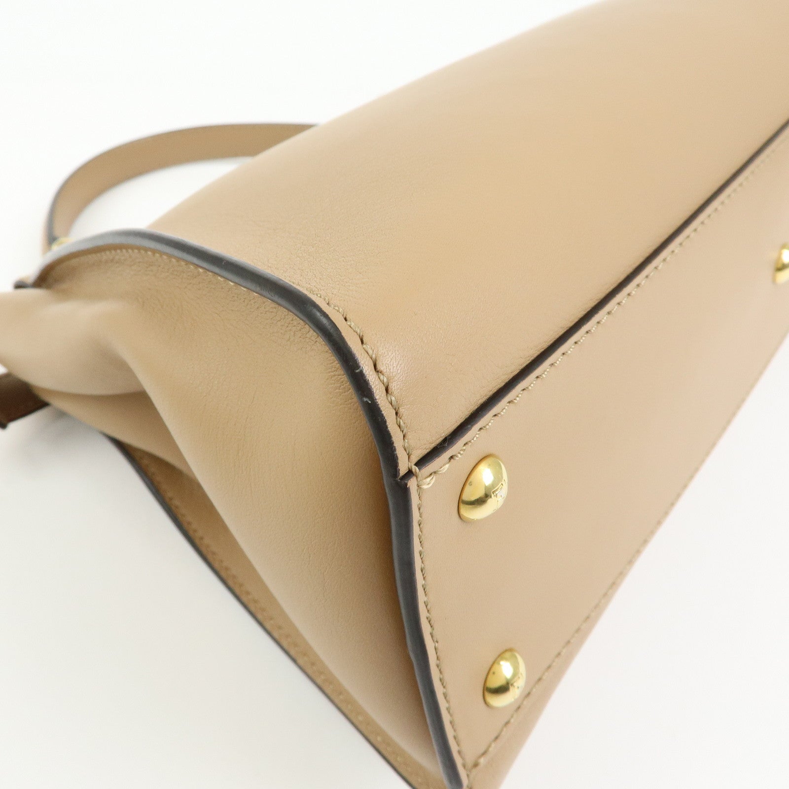FENDI Peekaboo Leather 2Way Bag Hand Bag Shoulder Bag Beige 8BN290